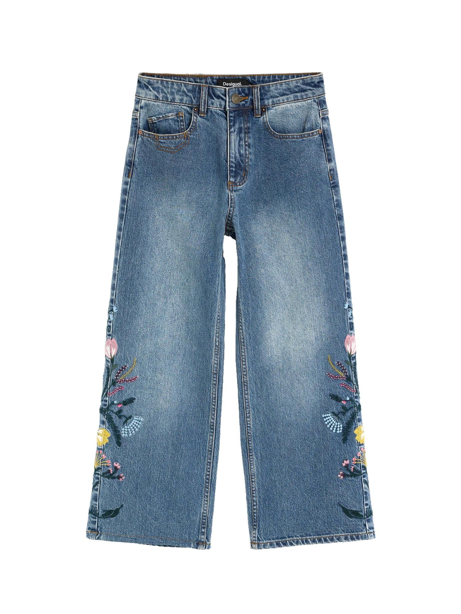 Desigual Jeans Flower albastru denim / galben lămâie / verde petrol / roz