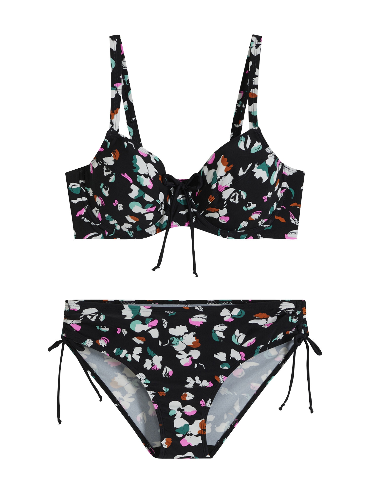 bonprix Costum de baie două piese roz / negru / alb