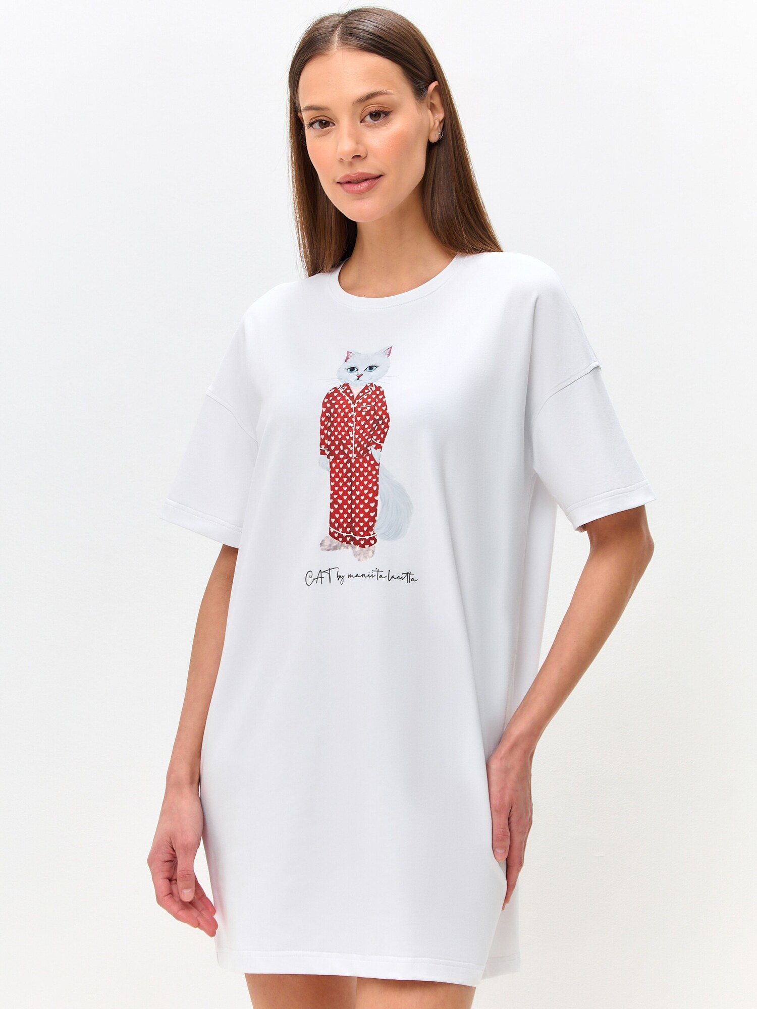 Cat e Lolette Tričko 'Pajamas Cat'  biela (obrázok 3)
