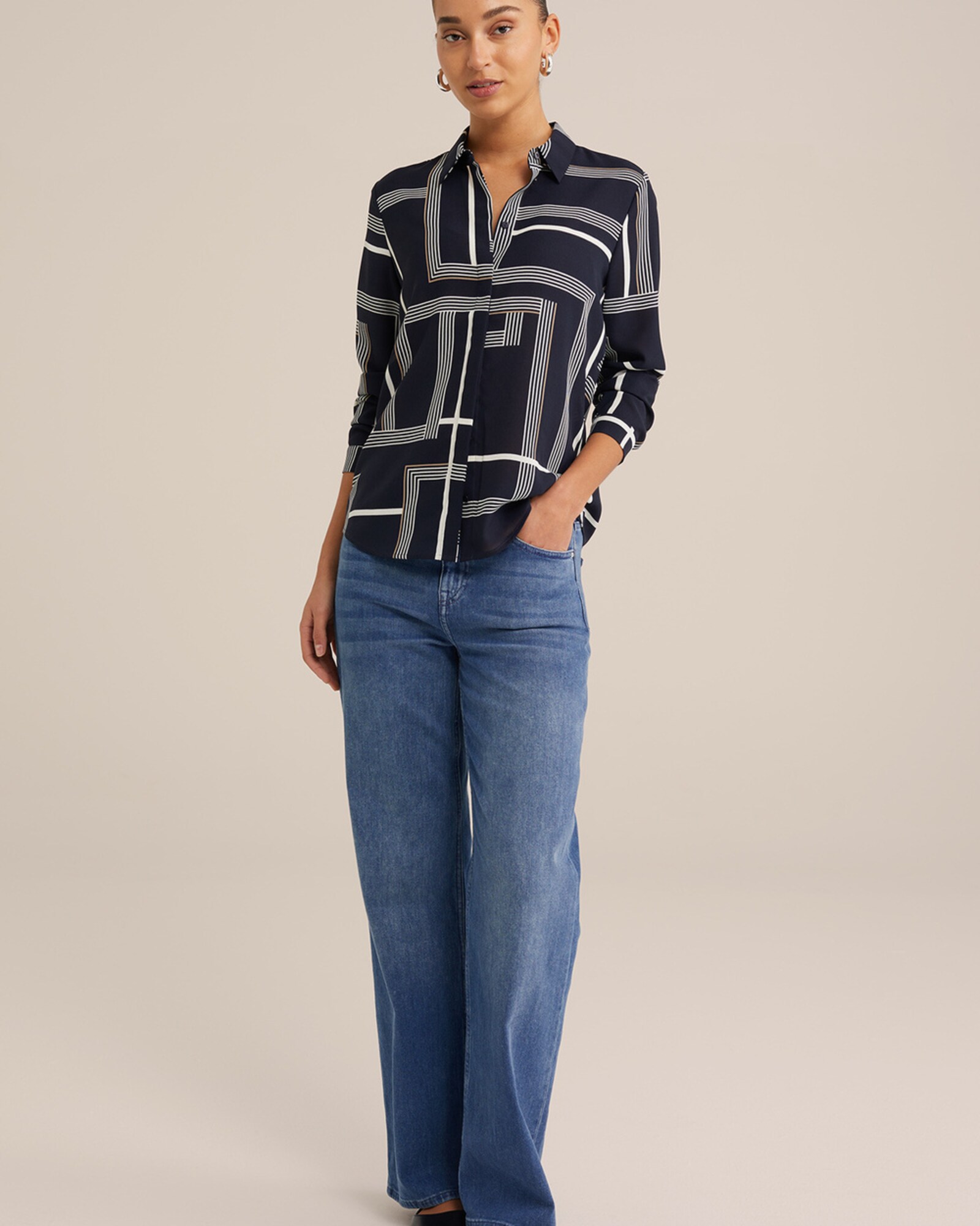 WE Fashion Blúz  bézs / fekete / fehér termék 2. képe