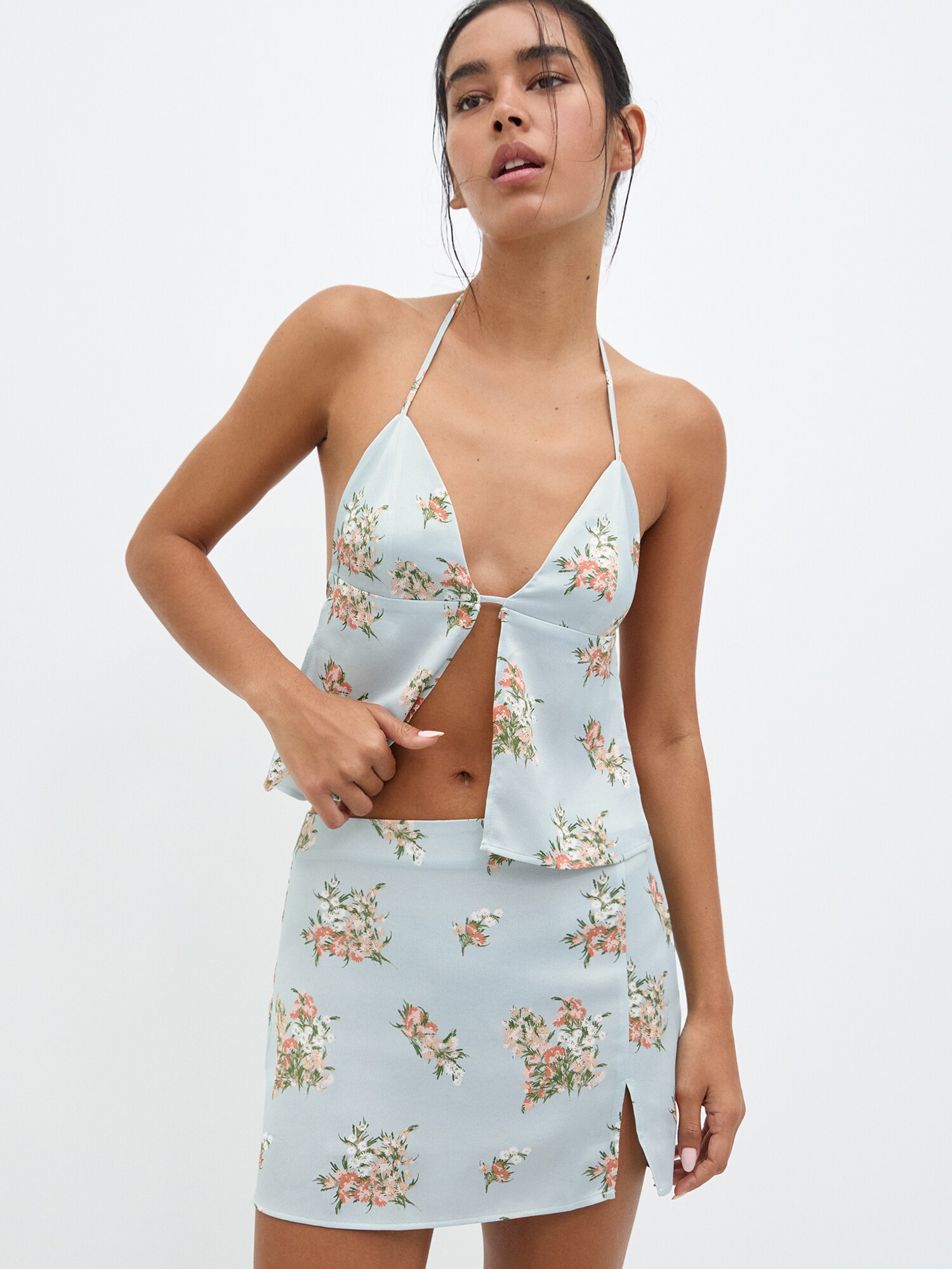 Pull&Bear Szoknyák  pasztellkék / zöld / korál / fehér termék 2. képe