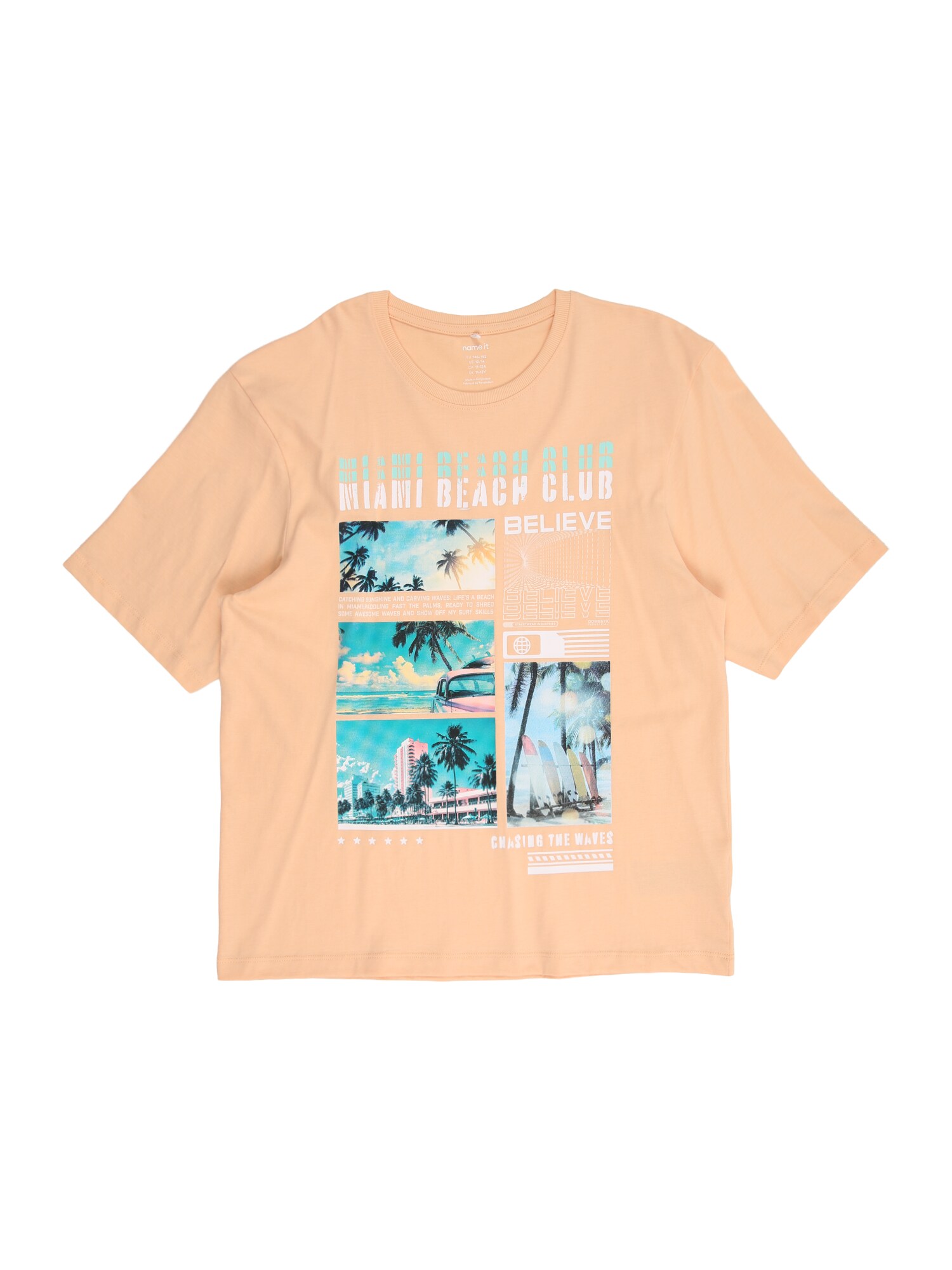 NAME IT Tricou 'NKMVOTO'  turcoaz / portocaliu piersică / roz / alb