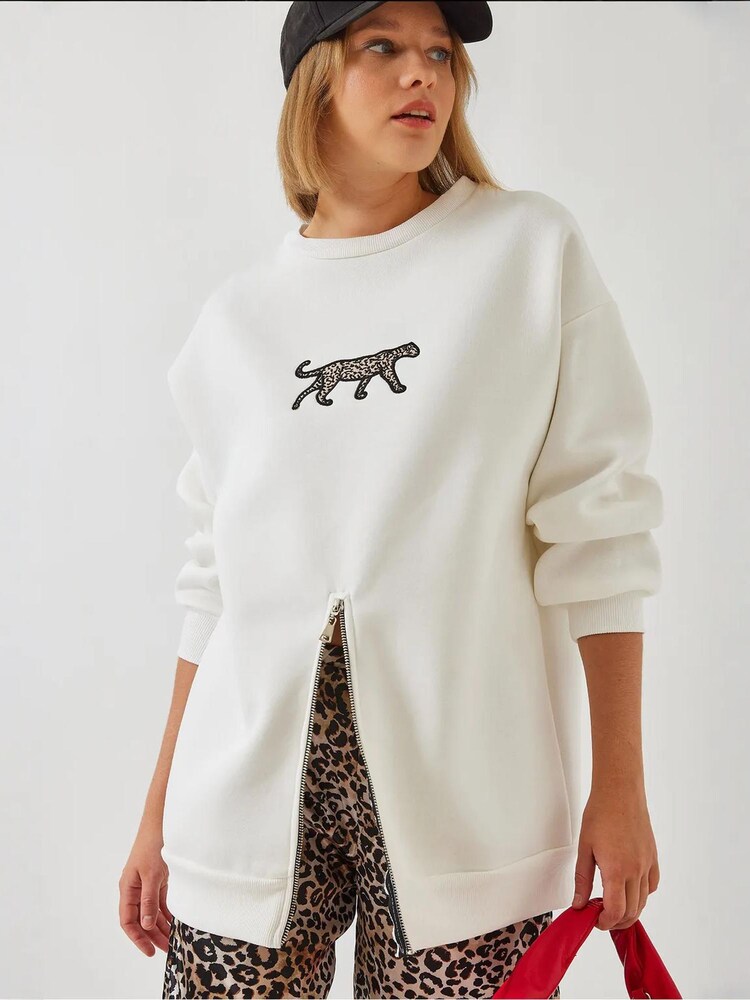 Bianco Lucci Sweatshirt Damen Größe M ecru / schwarz / weiß