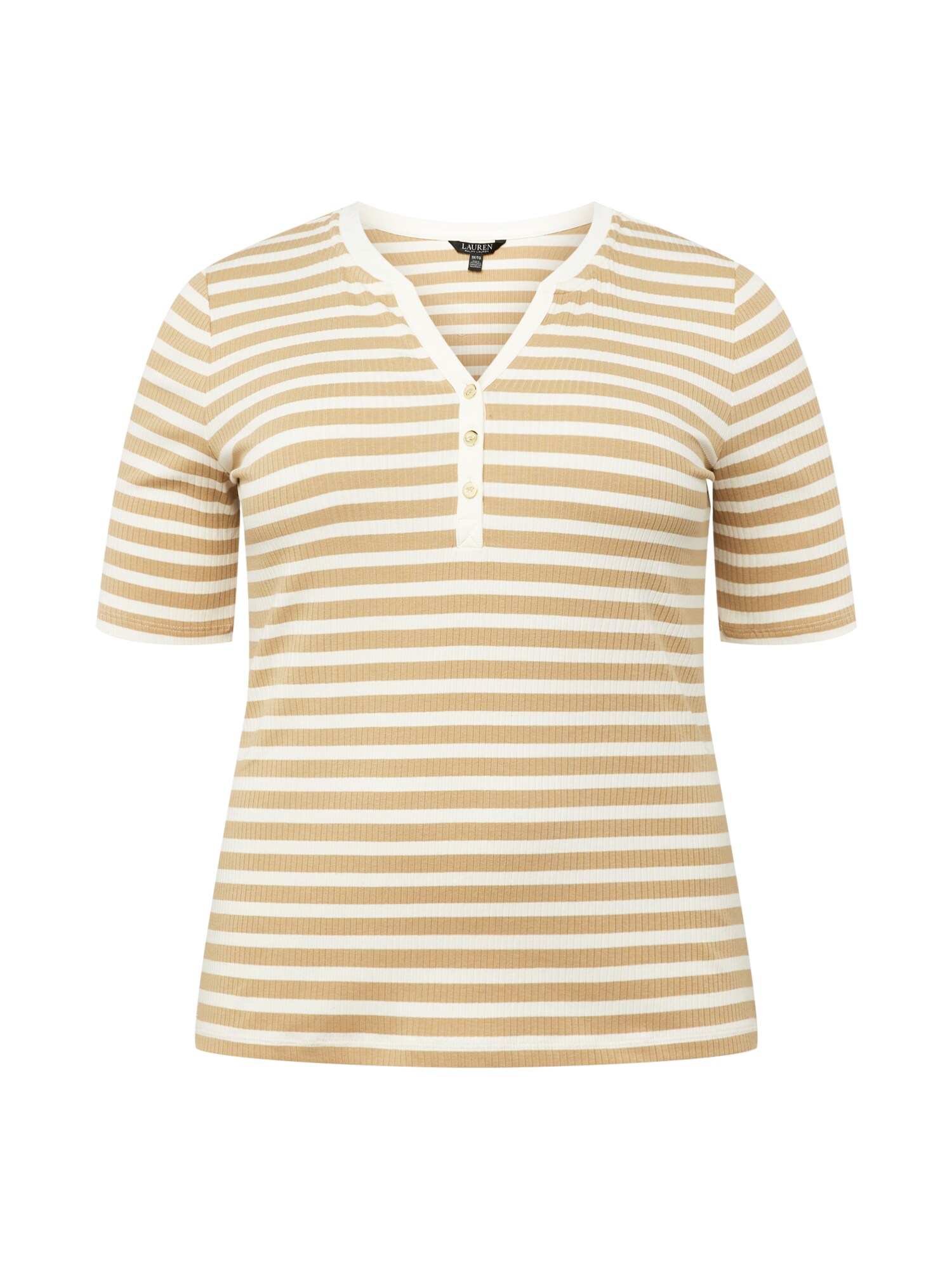 Lauren Ralph Lauren Plus Marškinėliai 'ABIDEMI' šviesiai ruda / balkšva