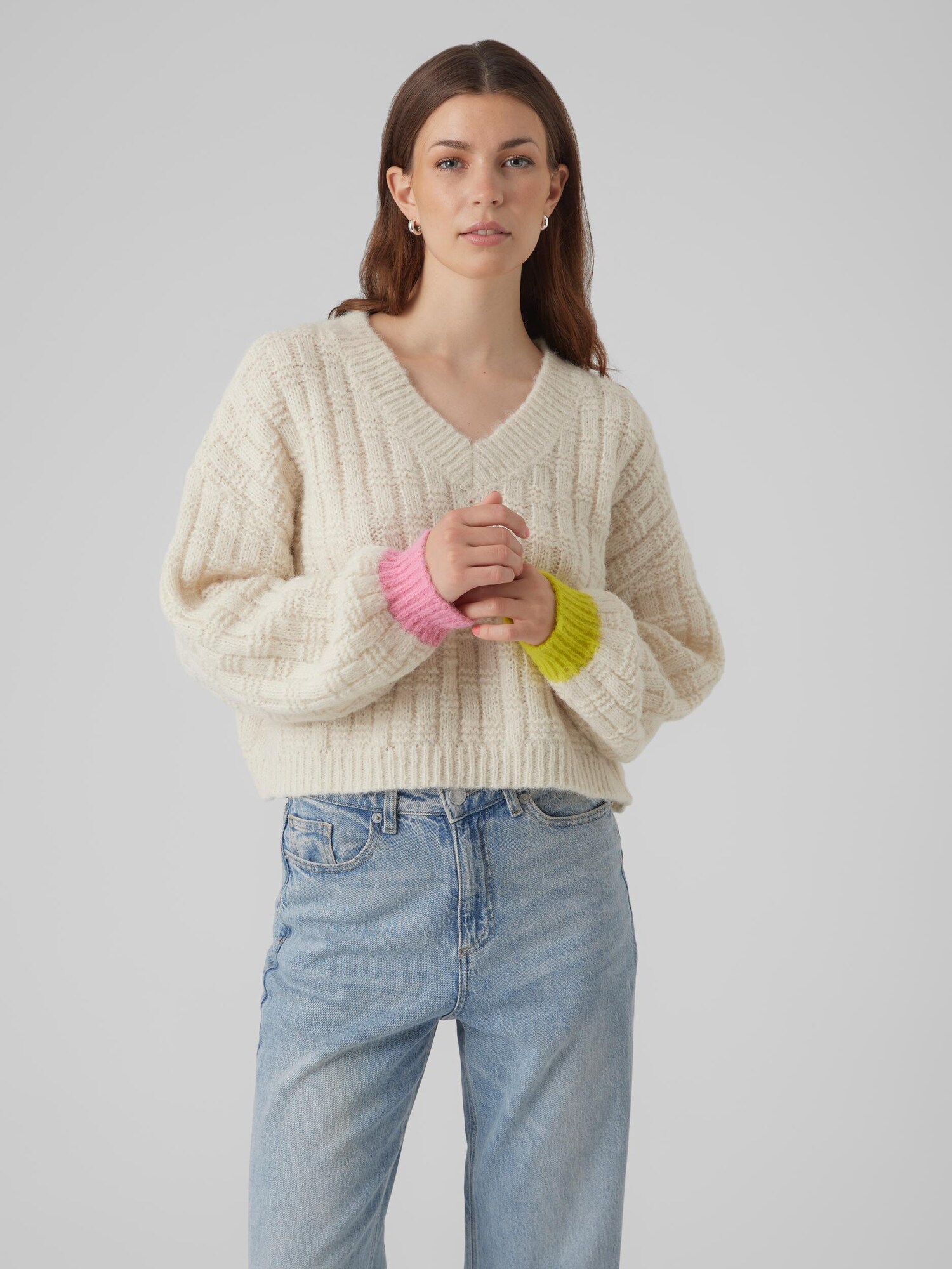 VERO MODA Pulóver 'INGRID'  bézs / sárga / rózsaszín termék 2. képe