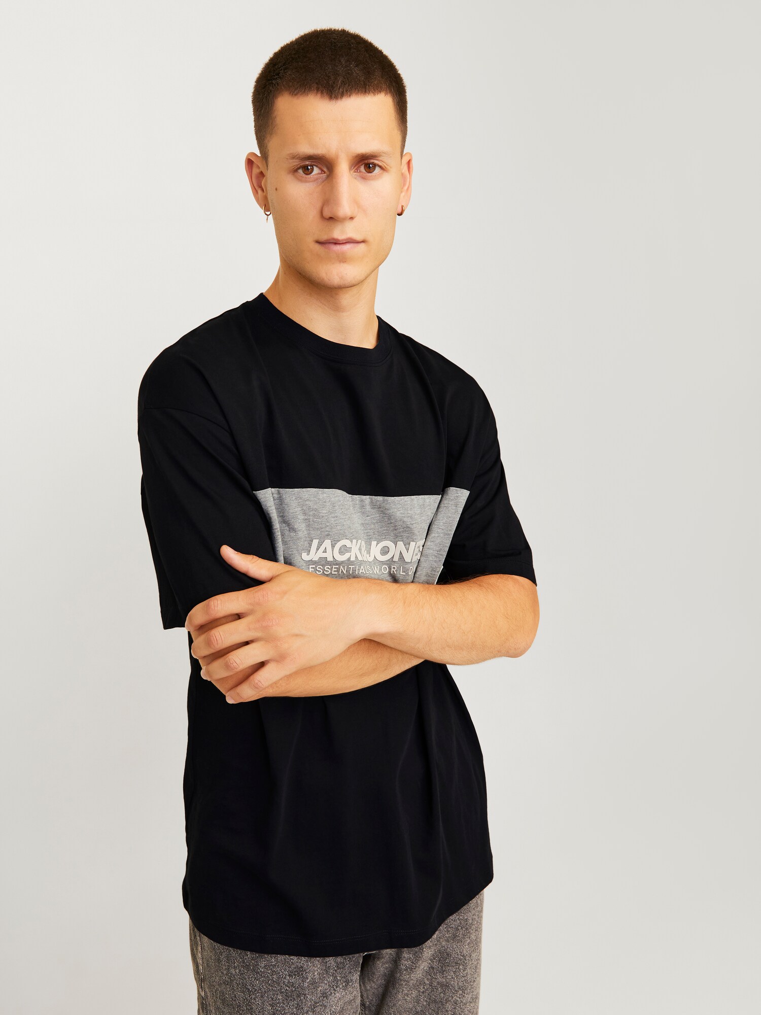 JACK & JONES Tričko 'JJELegacy' sivá melírovaná / čierna / biela (obrázok 5)