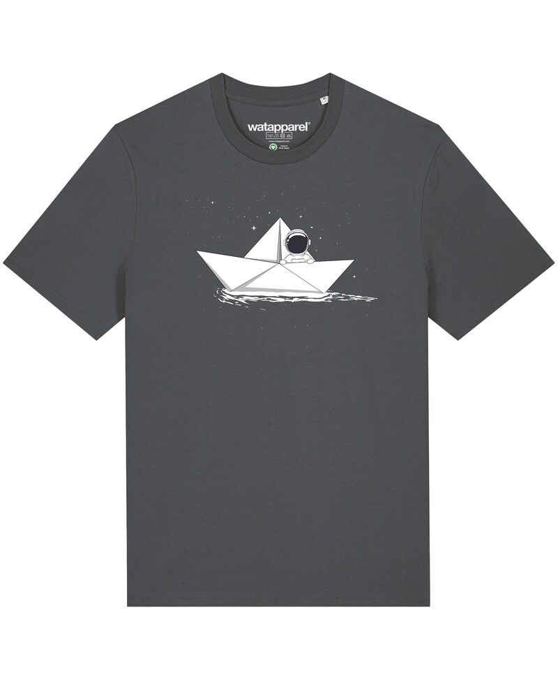 Watapparel Shirt 'Astronaut in paper boat' Herren Größe L anthrazit / weiß
