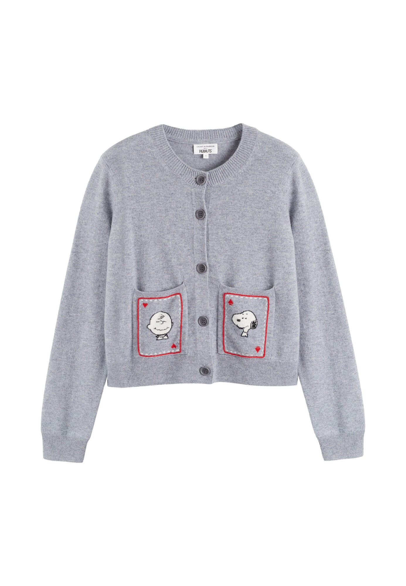 Chinti & Parker Cárdigan 'Snoopy & Charlie Brown' gris moteado / rojo / blanco