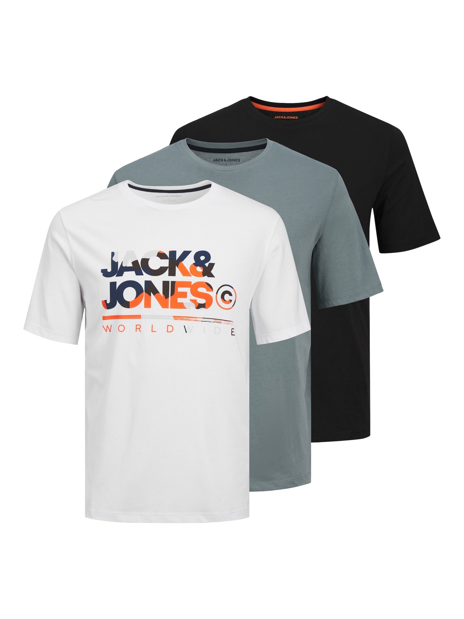 JACK & JONES Tričko 'JJLuke'  sivá / oranžová / čierna / biela