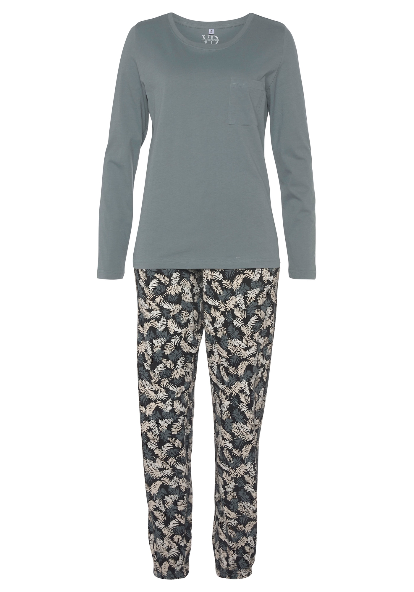 VIVANCE Pijama  albastru fumuriu / gri / grej / negru