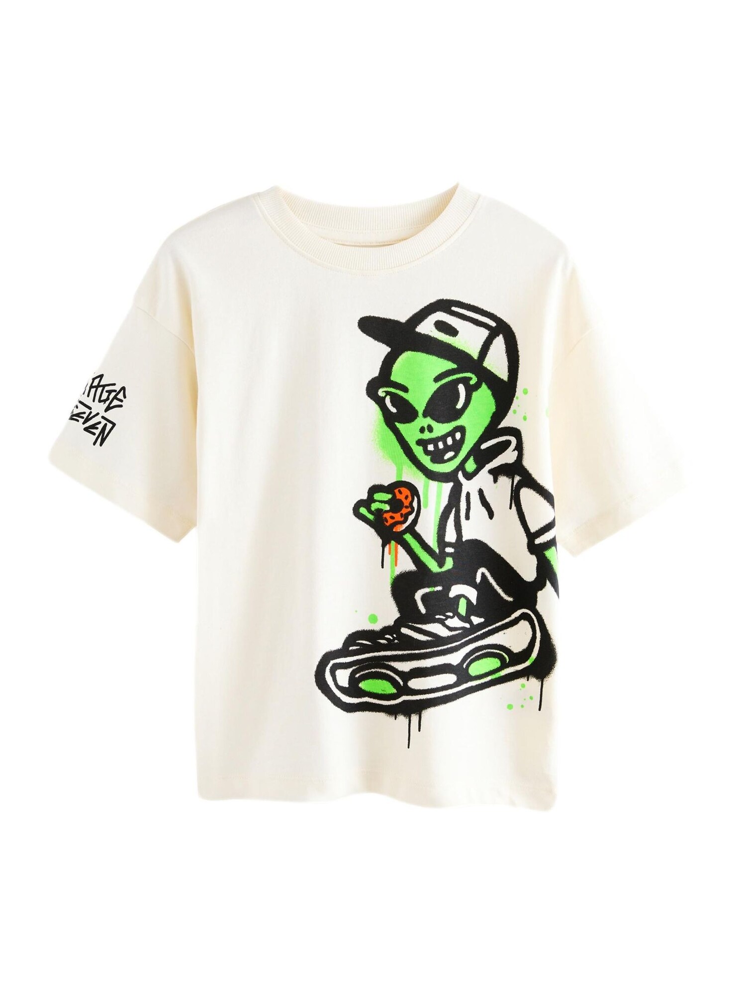 Next Tricou  ecru / verde / portocaliu / negru
