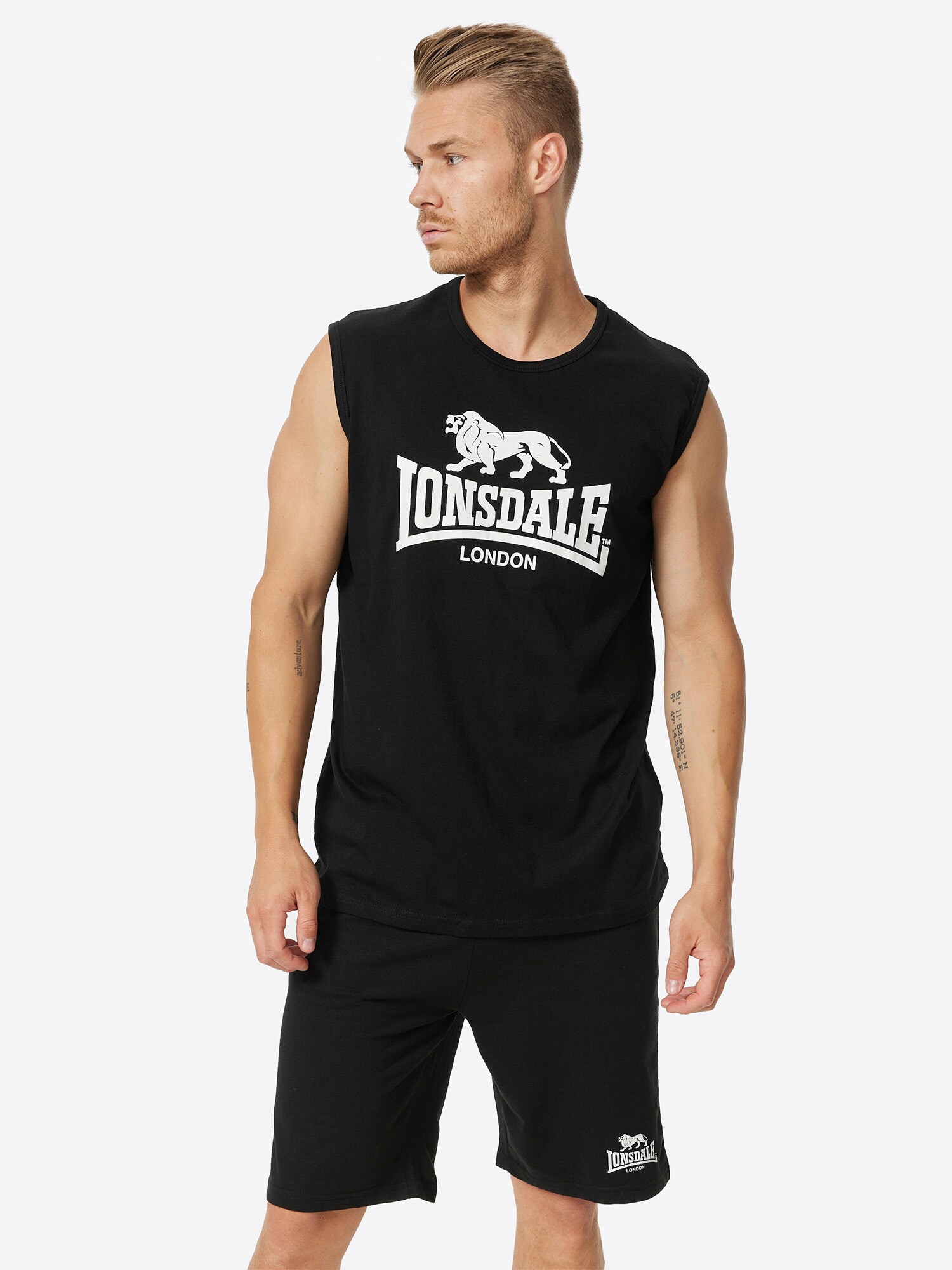 LONSDALE Póló ' CLOPTON '  fekete / fehér termék 2. képe