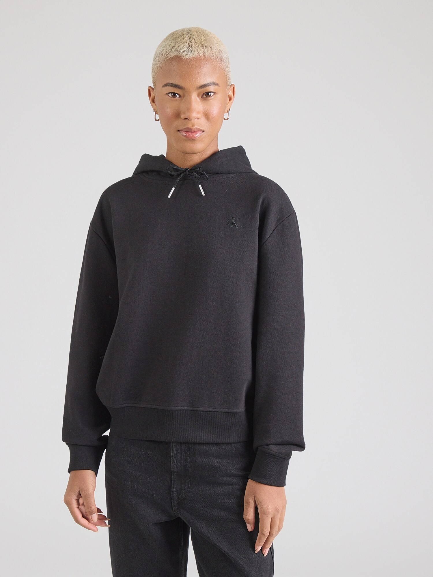 Calvin Klein Jeans Bluză de molton  negru / alb