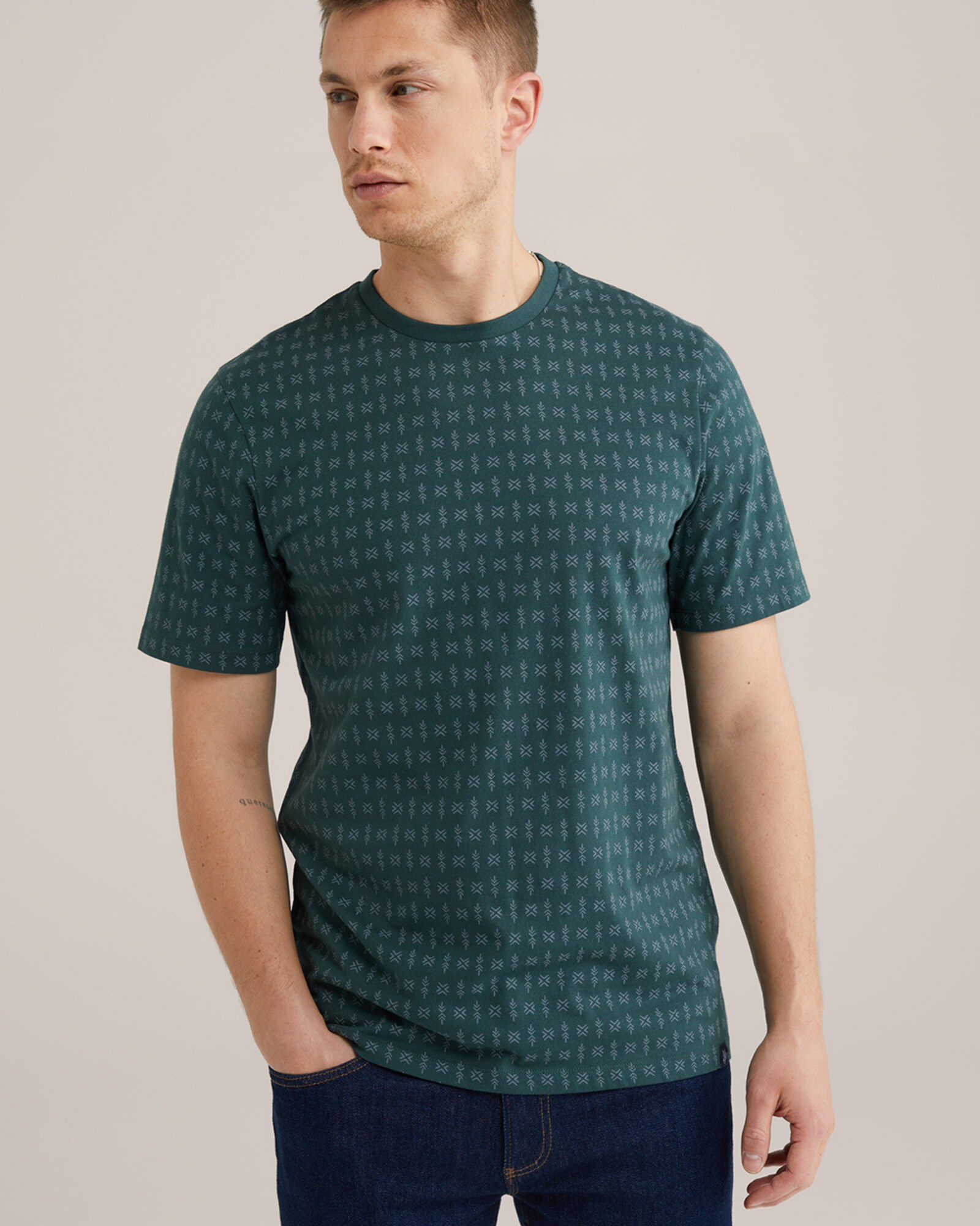WE Fashion Tričko sivá / tmavozelená (obrázok 3)