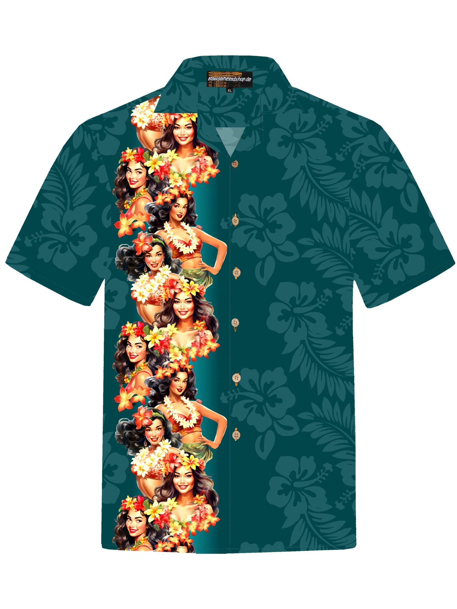 Hawaiihemdshop.de Camisa 'Hawaiihemd "Girls of Hawaii"'  verde oscuro