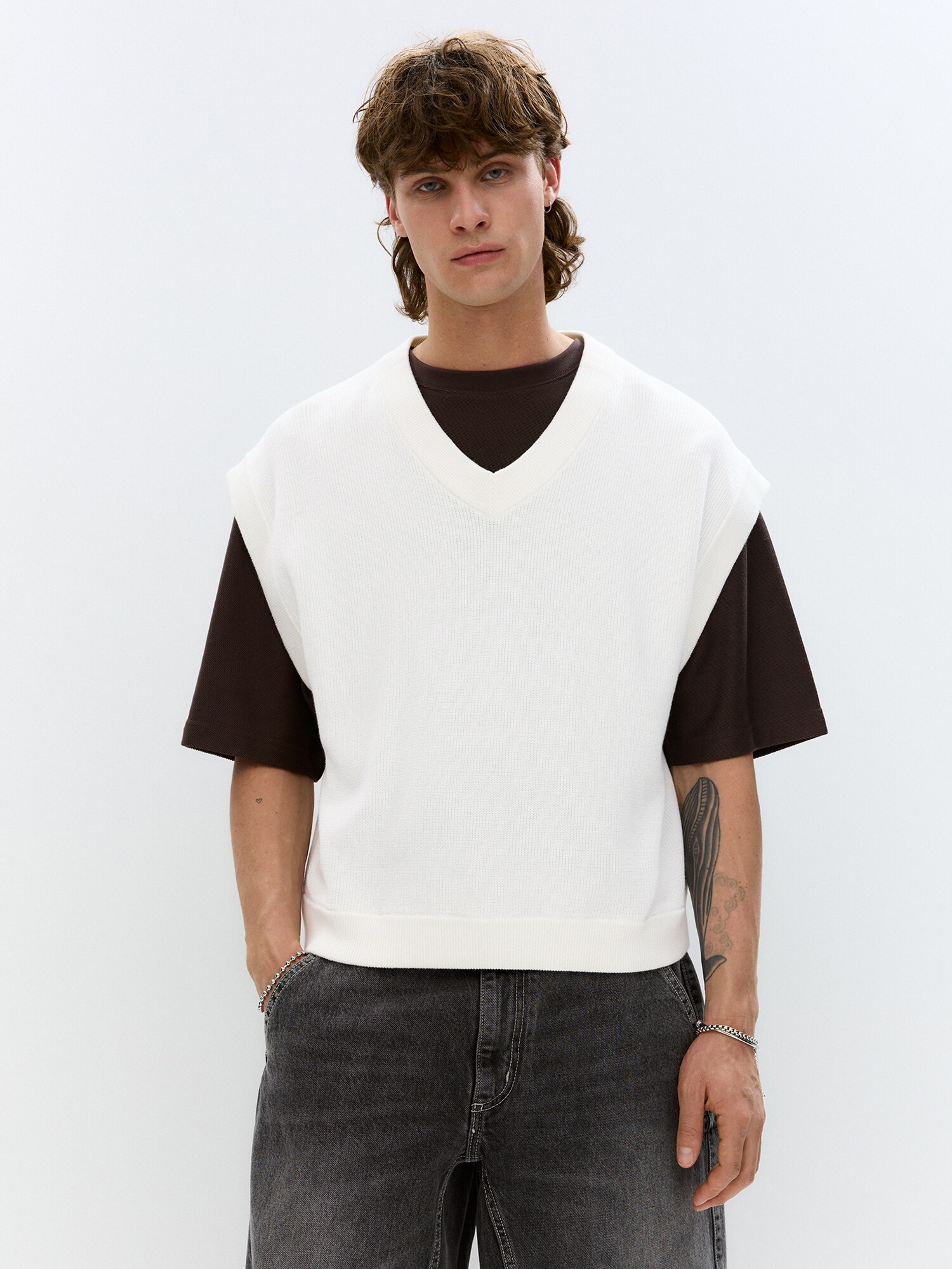 Pull&Bear Ujjatlan pulóverek  piszkosfehér termék 2. képe