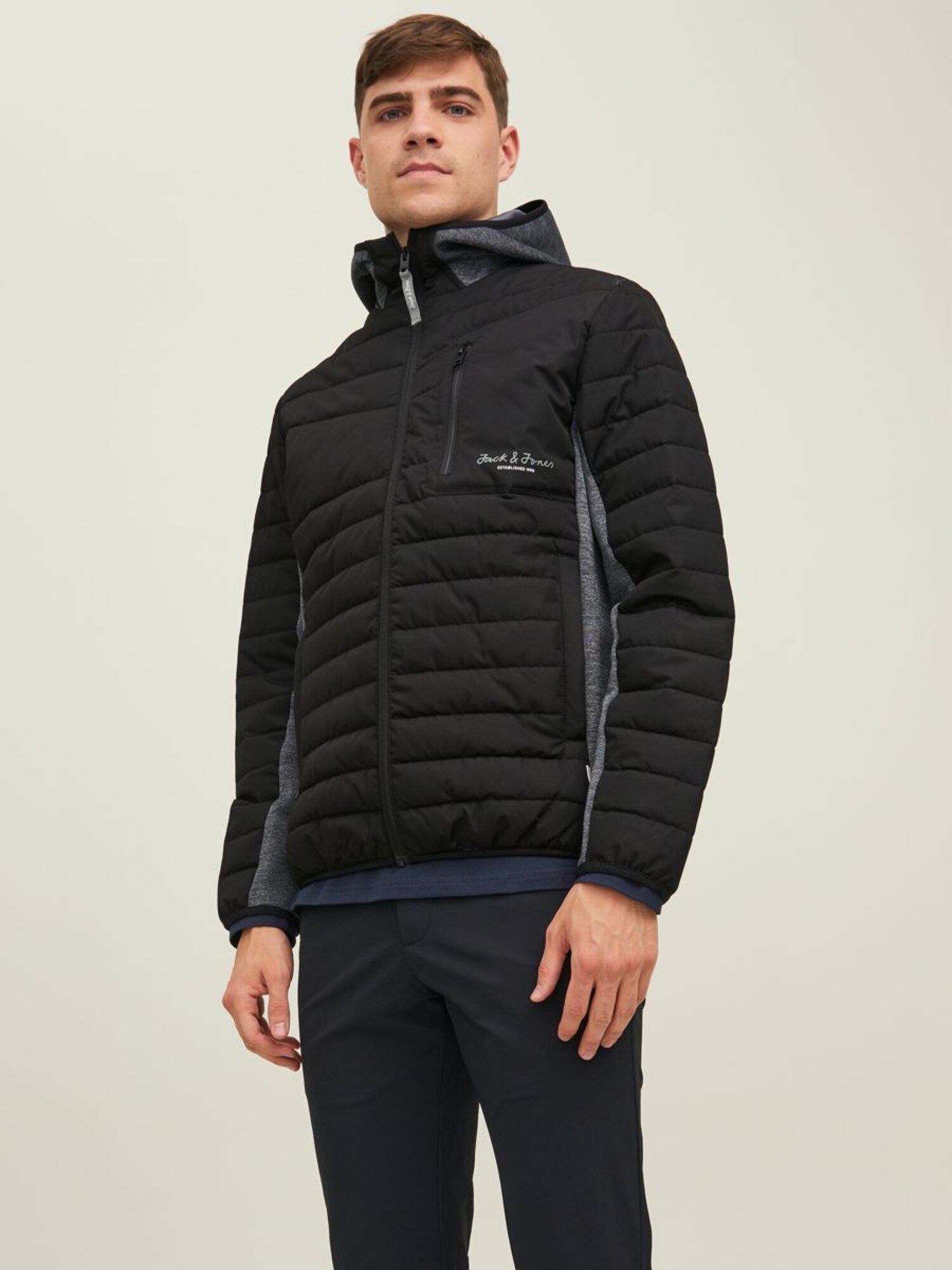 JACK & JONES Prechodná bunda 'Berg' sivá melírovaná / čierna / biela (obrázok 3)