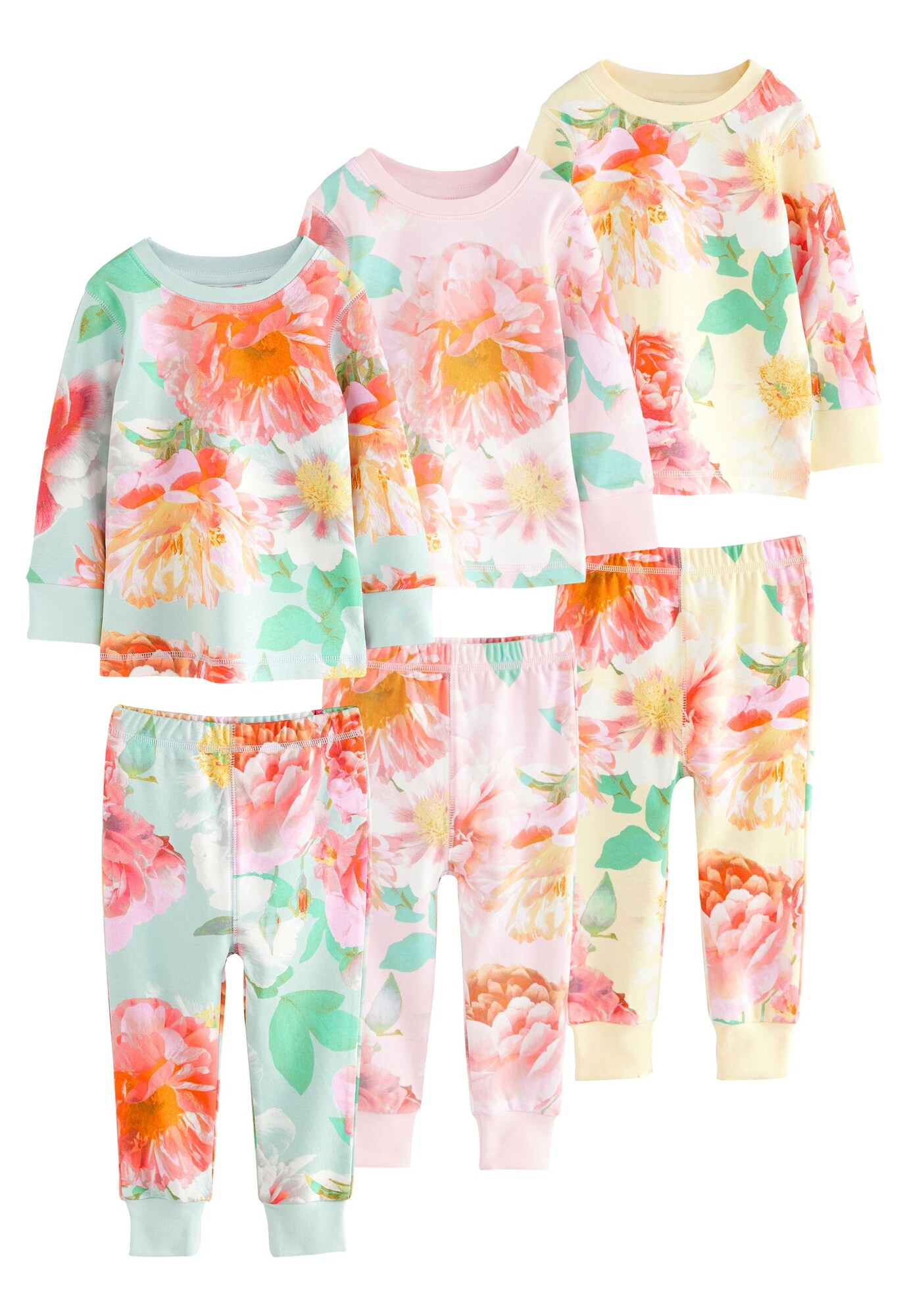 Next Pijamale  galben pastel / verde mentă / roz / roșu pastel