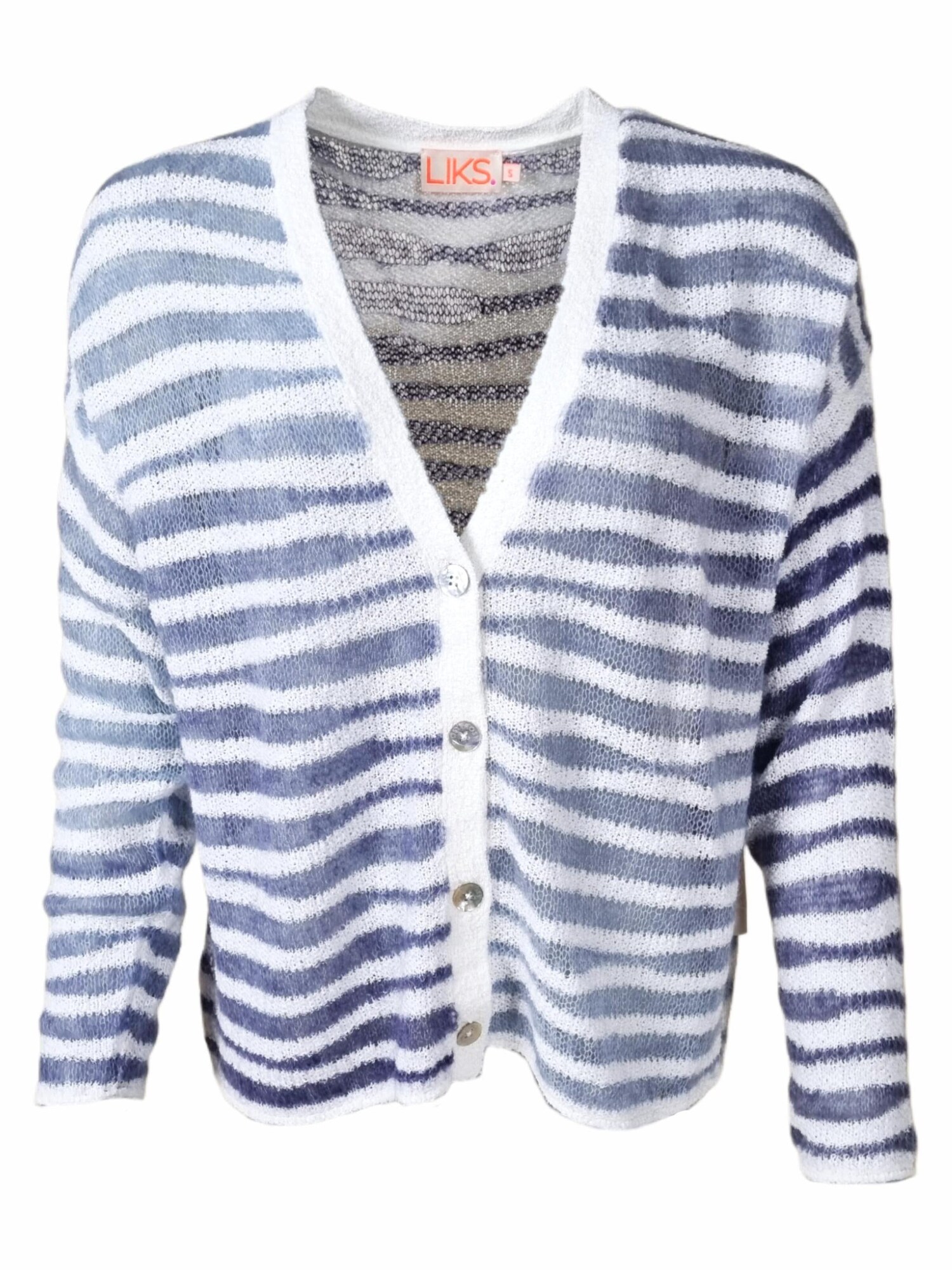 LIKS. Munich Cárdigan 'Oversize Cardigan Mohair Baumwollmix gestreift - DeltaC' azul denim