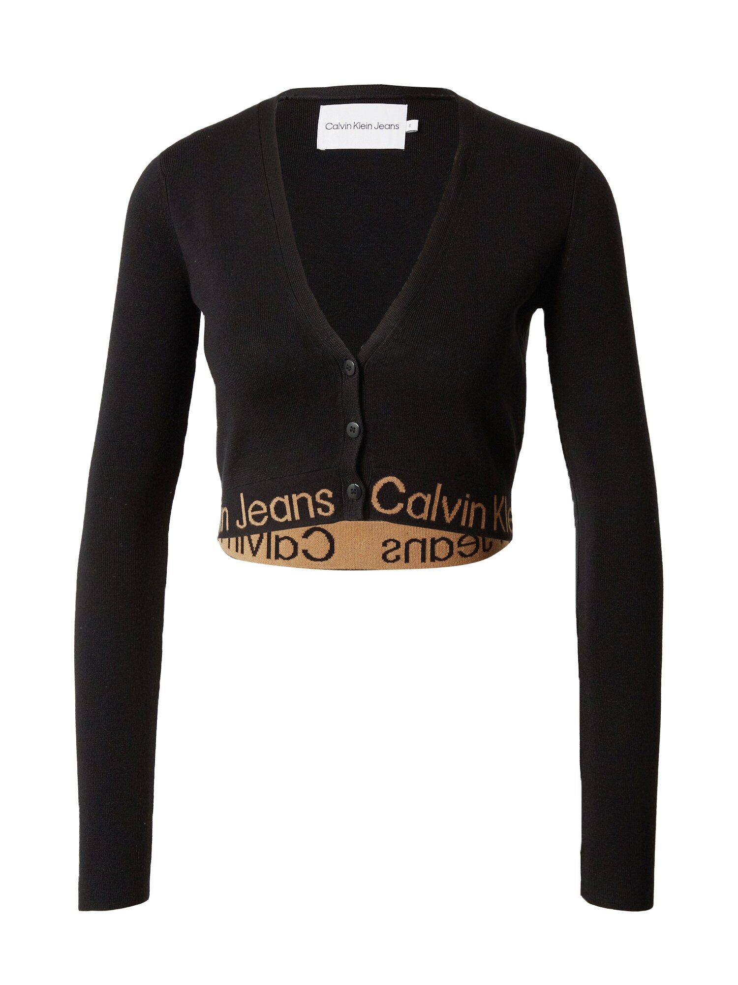 Calvin Klein Jeans Adīta jaka gaiši brūns / melns