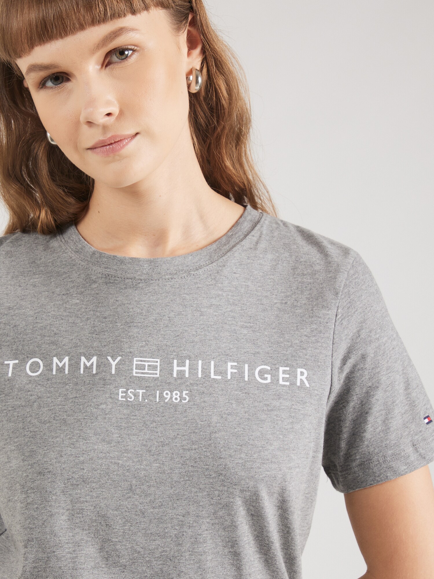 TOMMY HILFIGER Tričko sivá melírovaná / biela (obrázok 5)