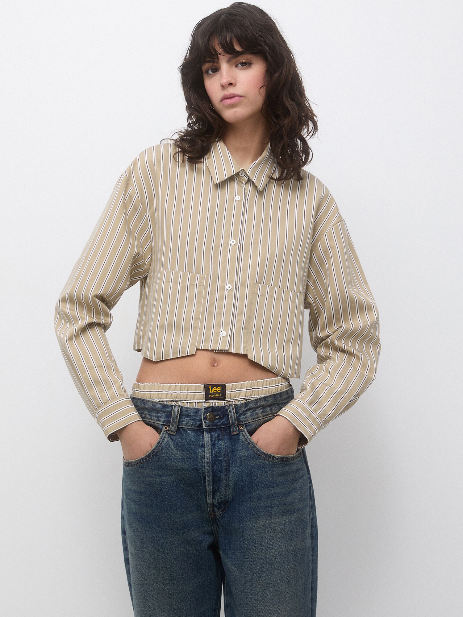 Pull&Bear Blúz  barna / világosbarna / fehér termék 2. képe