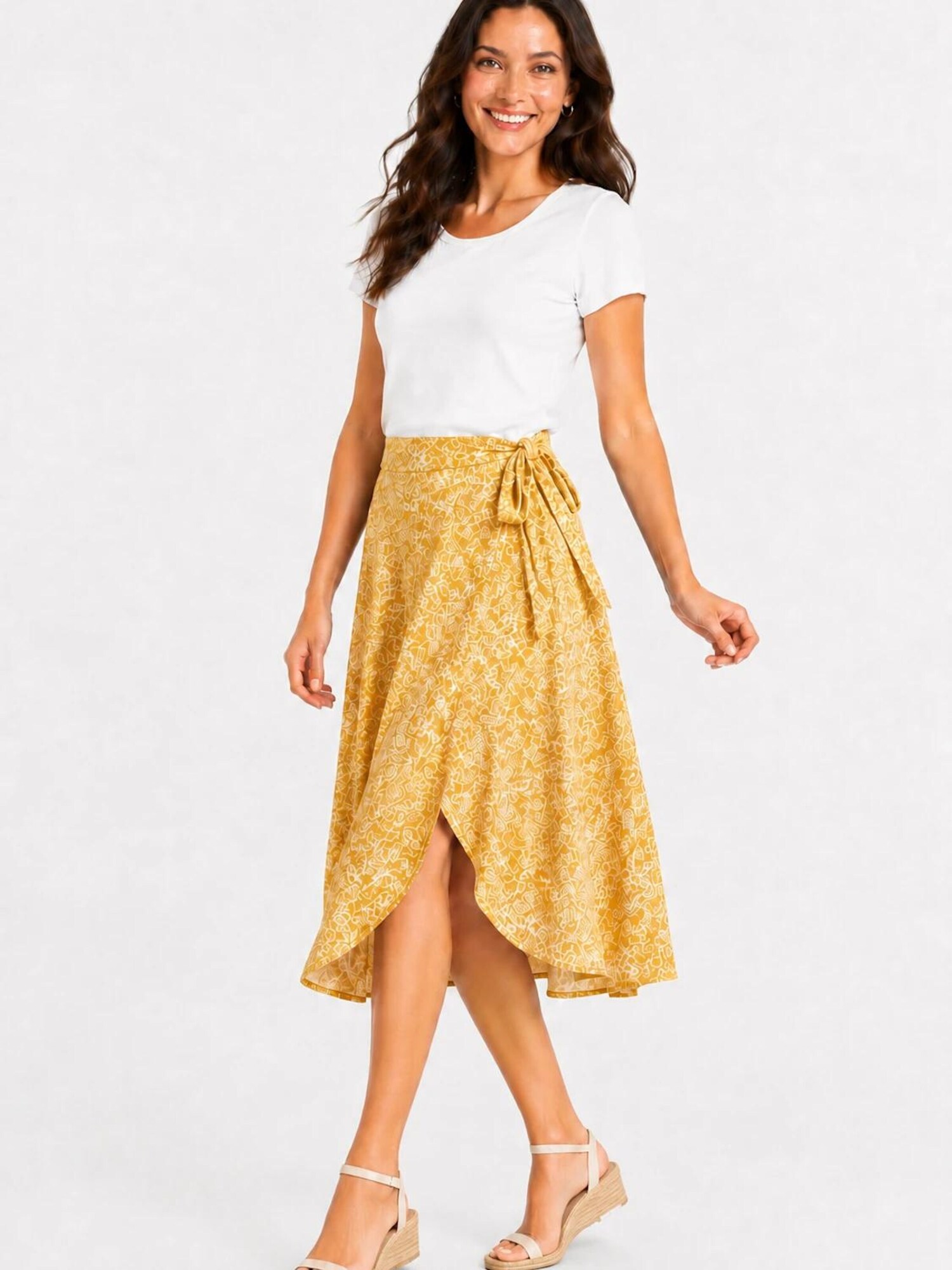 Sophia Pirrera Gonna 'Batik Print Wrap Midi Skirt' senape