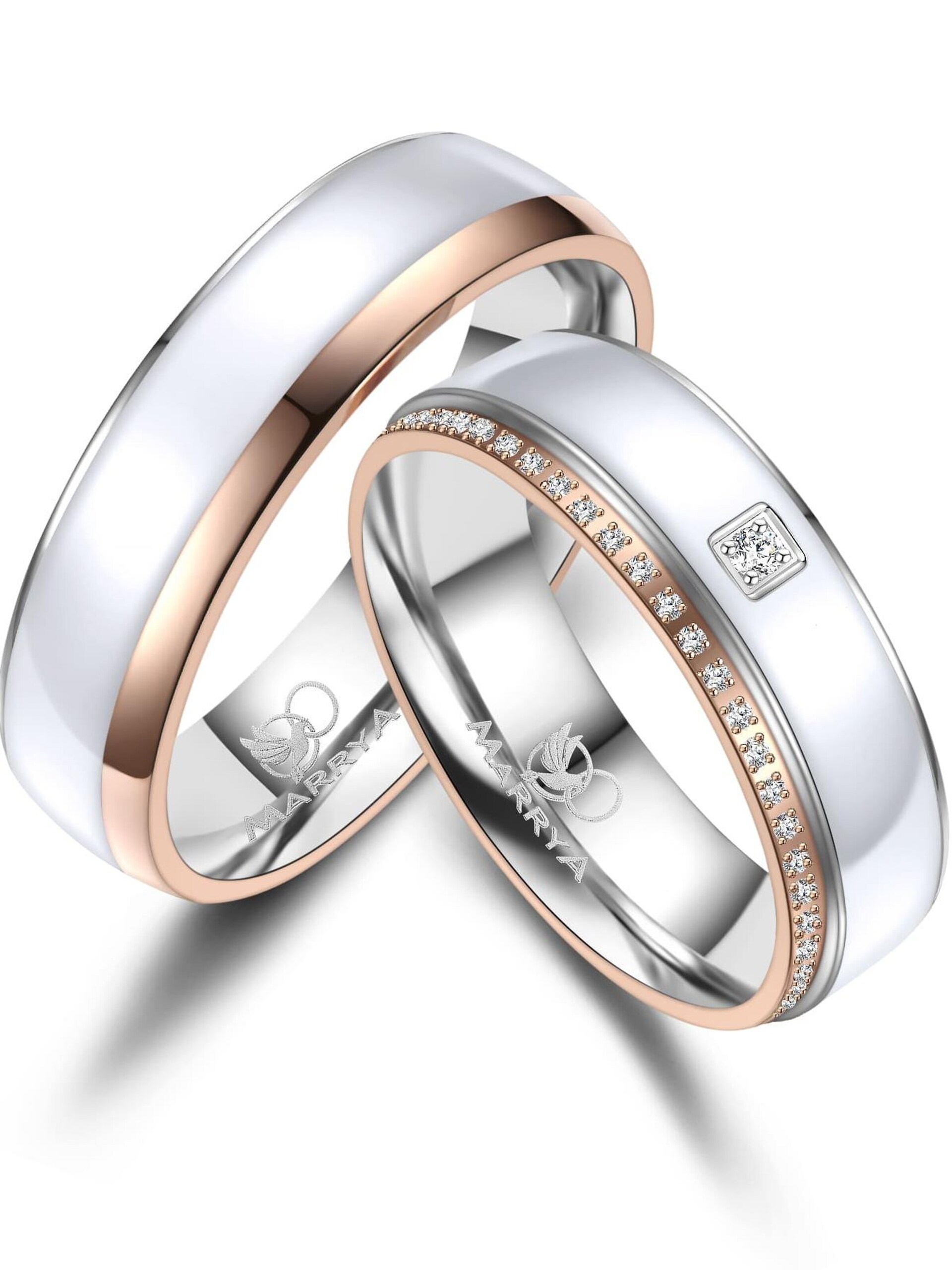 MARRYA Ring 'MARRYA ES-41 Ehering aus Edelstahl & Emaille-Weis & Ros' dam