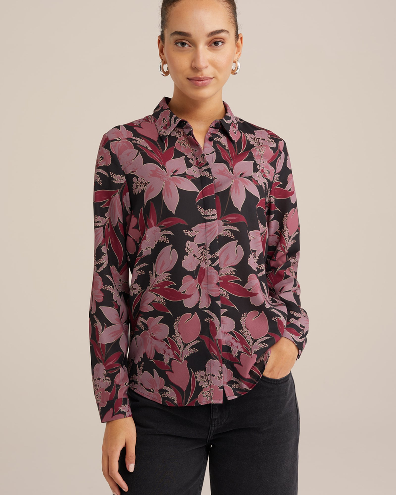 WE Fashion Blúz  magenta / fáradt rózsaszín / fekete / fehér termék 2. képe