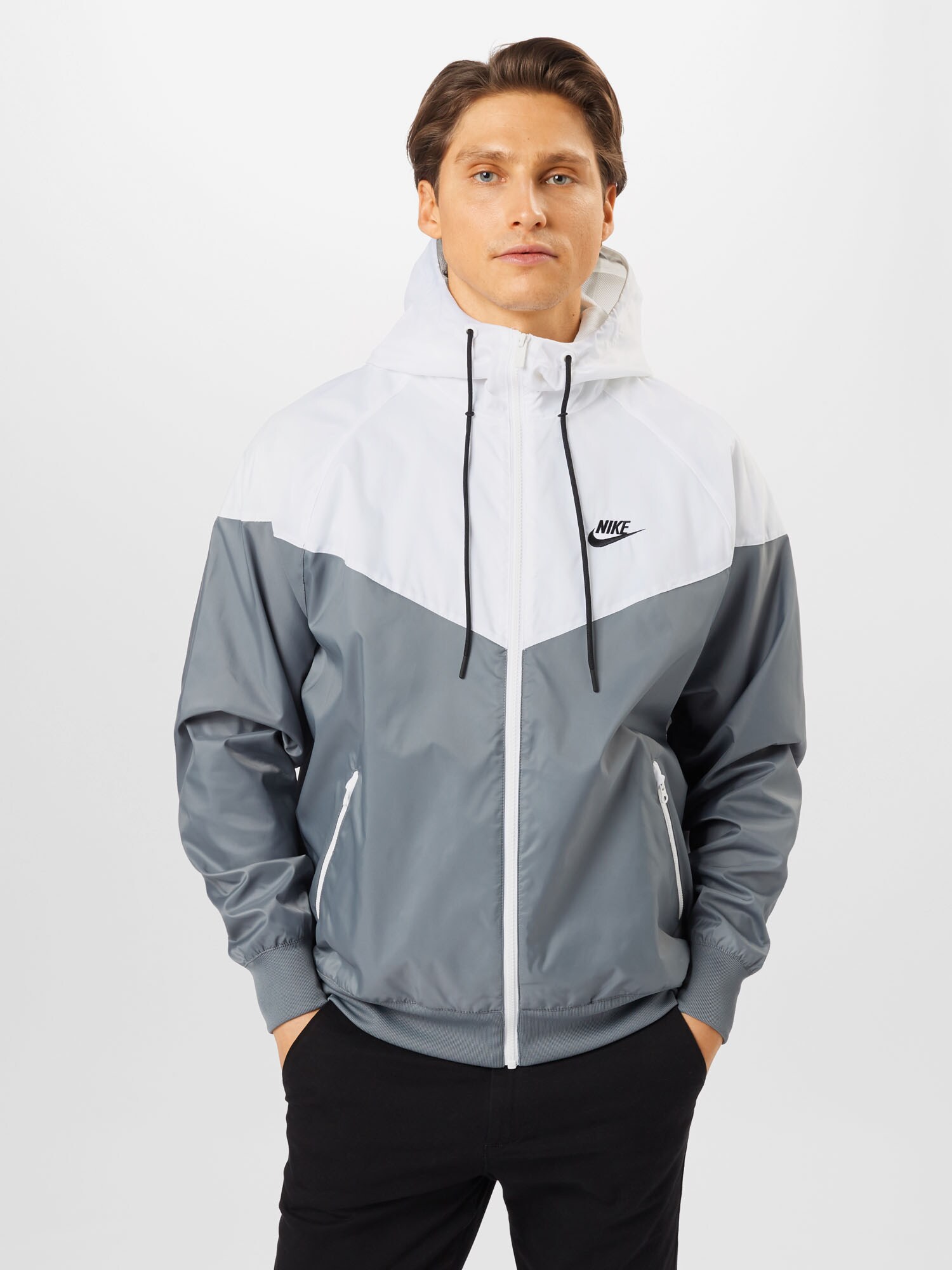 Nike Sportswear Átmeneti dzseki 'Heritage Essentials'  világosszürke / sötétszürke / fehér termék 2. képe