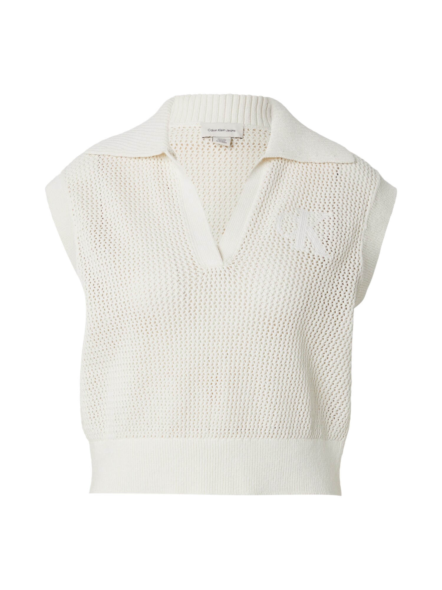 Calvin Klein Jeans Kardigan bez rukava 'Cropped Crochet'  svijetlobež