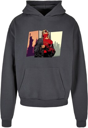 Merchcode Sweatshirt ‘Grand Red Girl’ Antraciet / Pastelgroen / Zalm roze / Rood