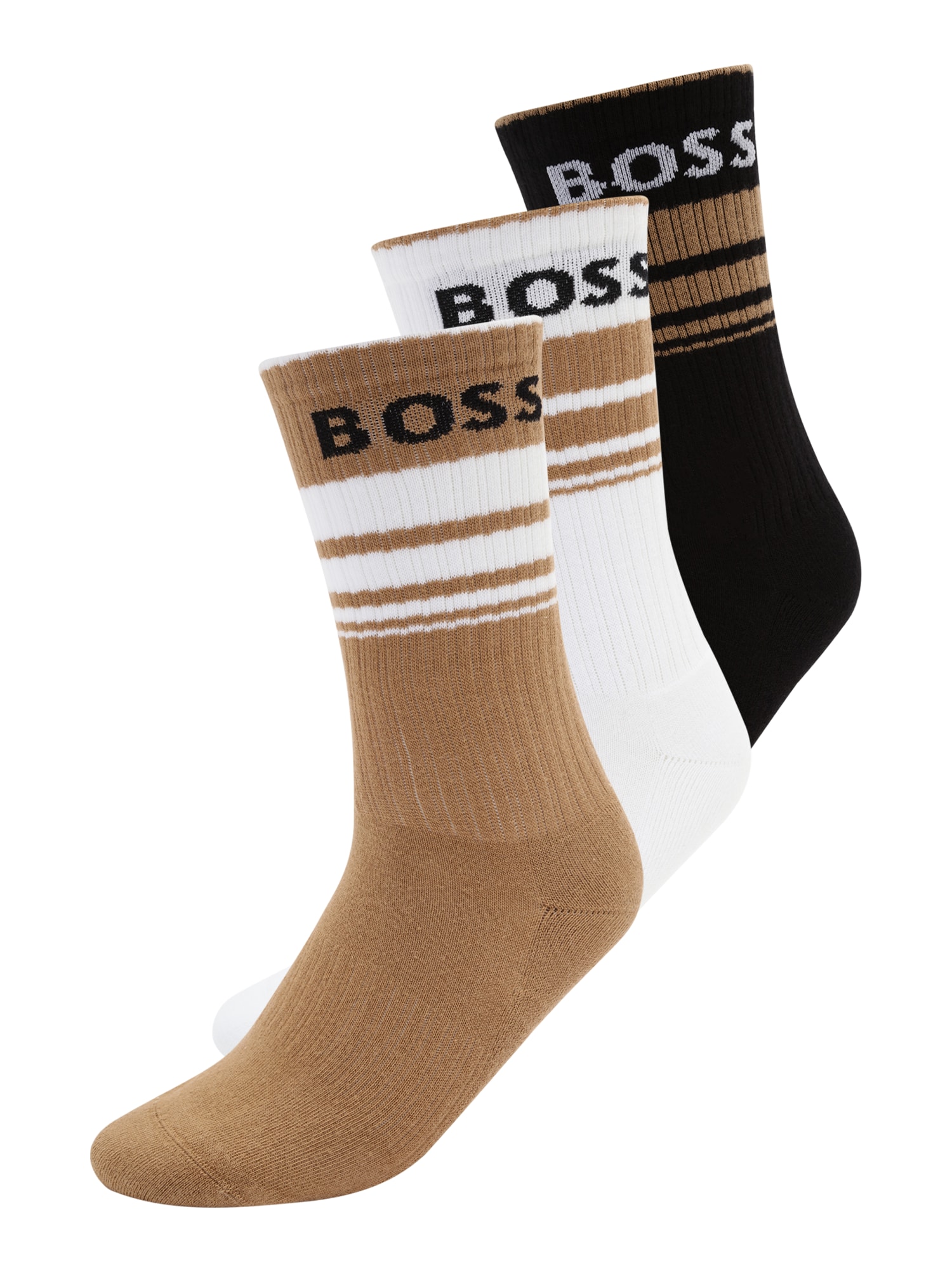 BOSS Black Къси чорапи  умбра / черно / бяло