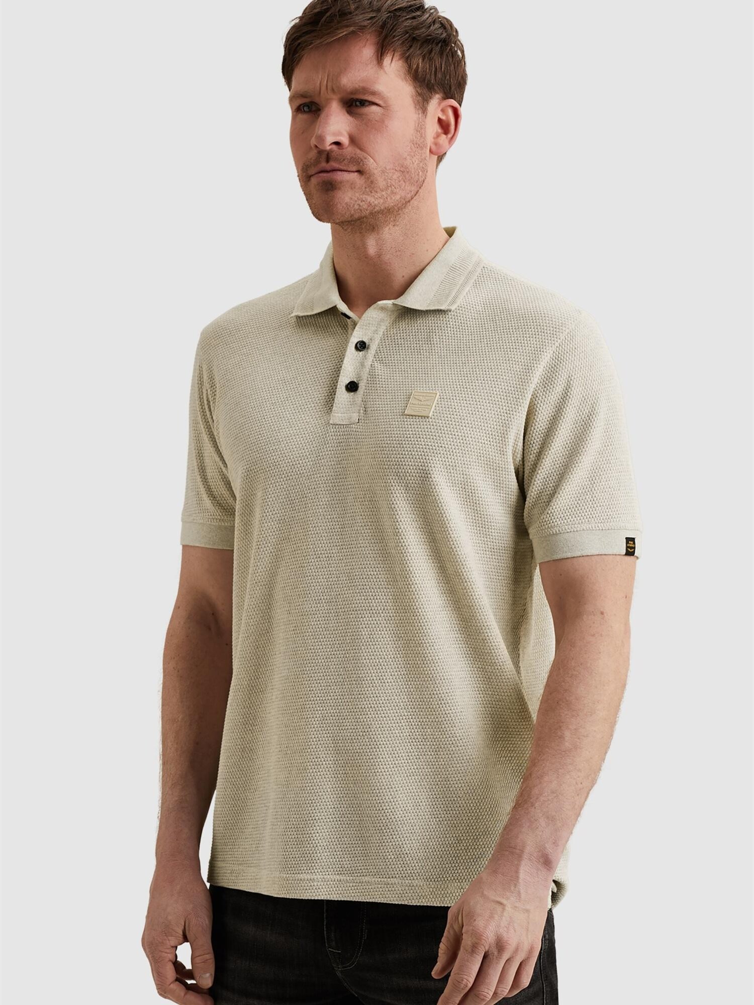 Pme Legend Shirt 'Polo Shirt With Texture And Ribbed Hems' Beige