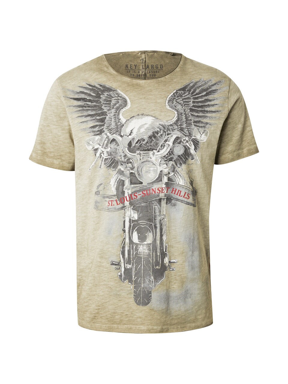 T-shirt 'SUNSET HILLS' antracit / khaki / röd