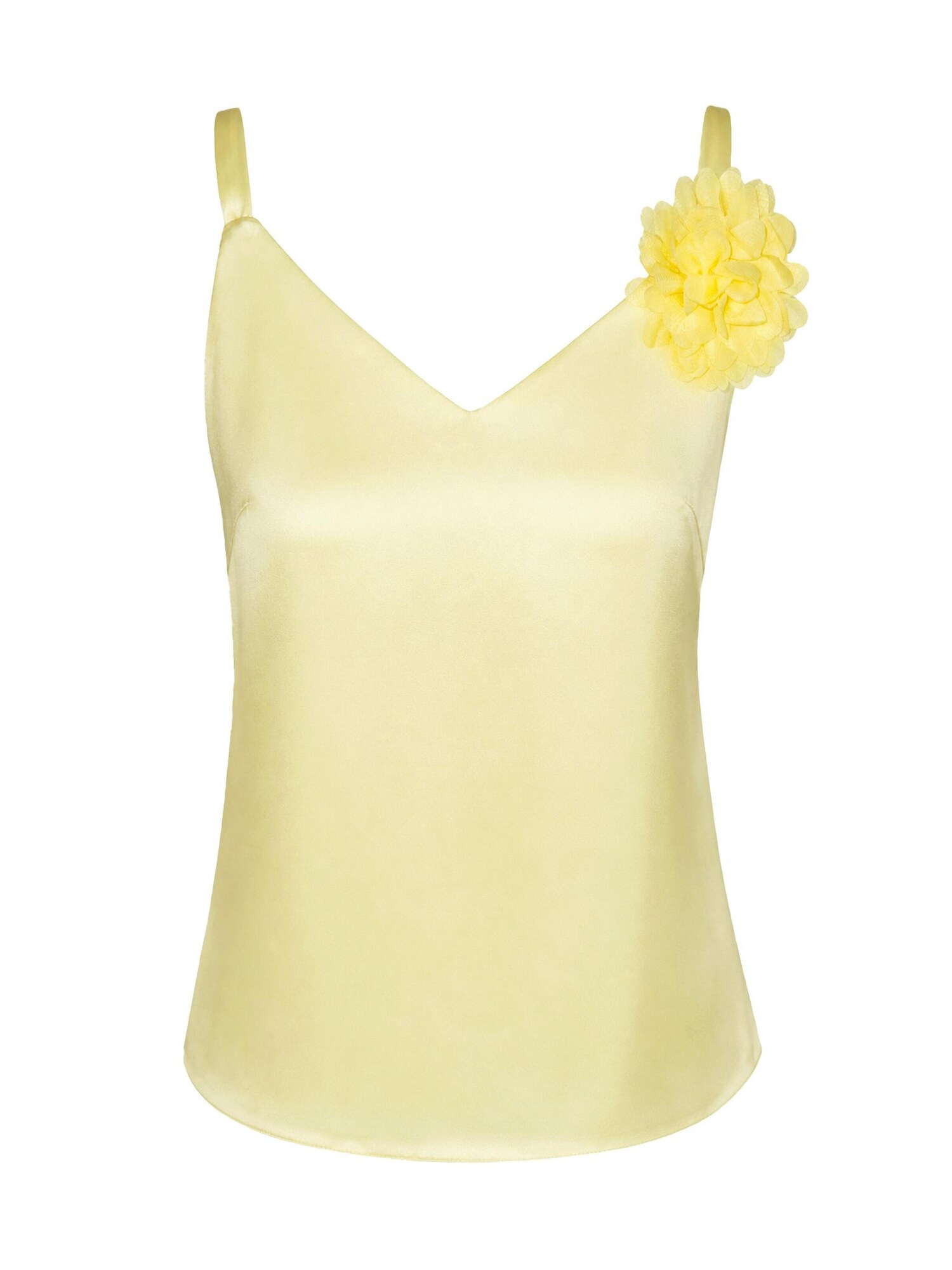 REGINA FASHION Top 'V-Neck Satin Top with 3D Flower Detail'  pastelovo žltá
