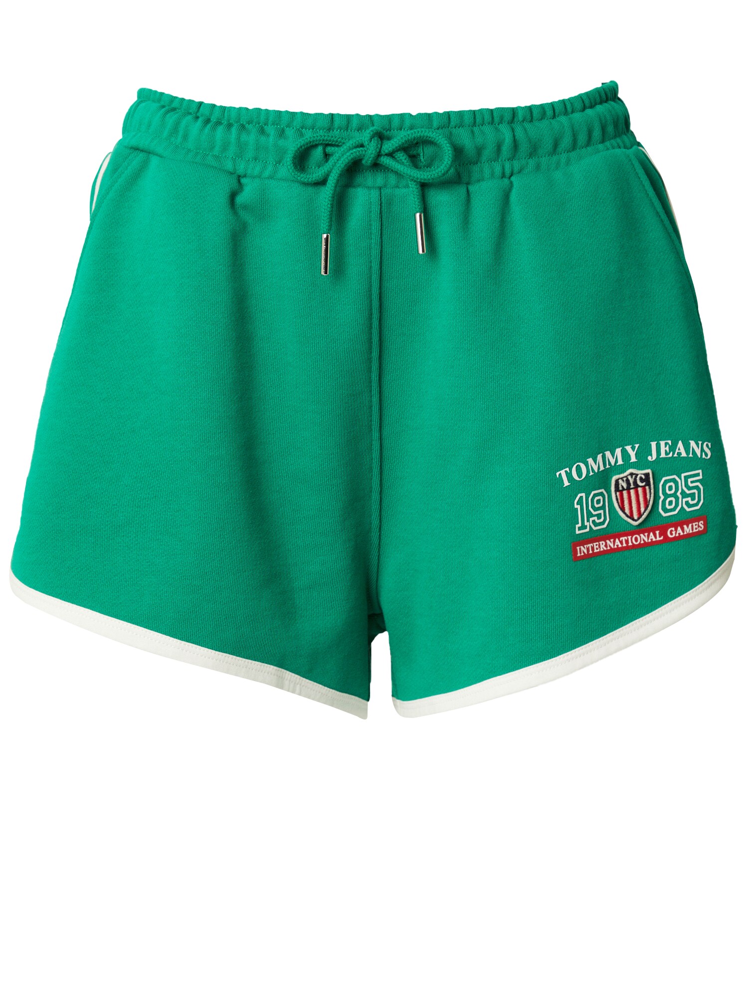 Tommy Jeans Kelnės 'ARCHIVE GAMES' tamsiai mėlyna / žolės žalia / raudona / balta