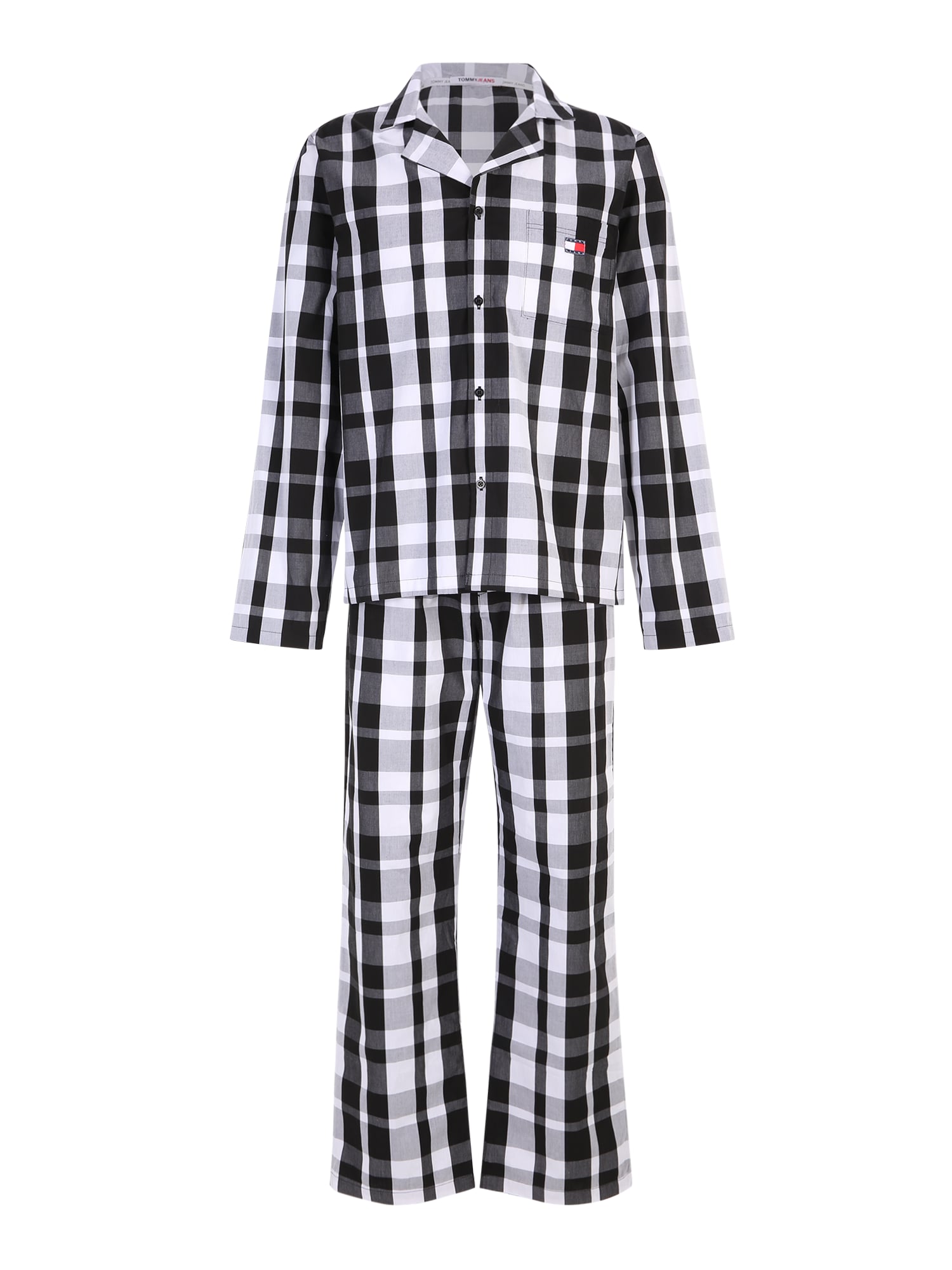 Tommy Jeans Duga pidžama  siva / tamo siva / crna / bijela