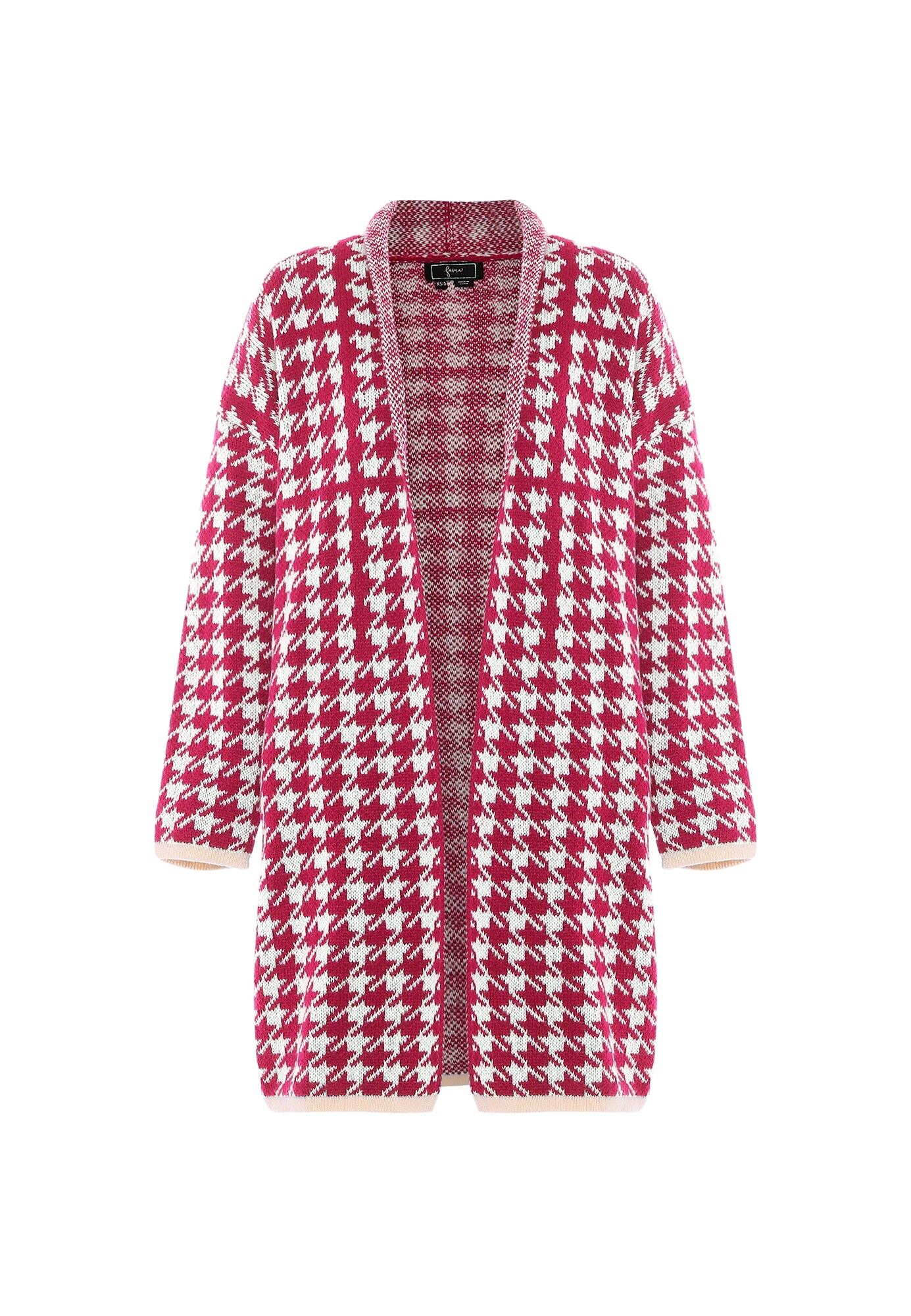 faina Geacă tricotată  roz zmeură / alb lână