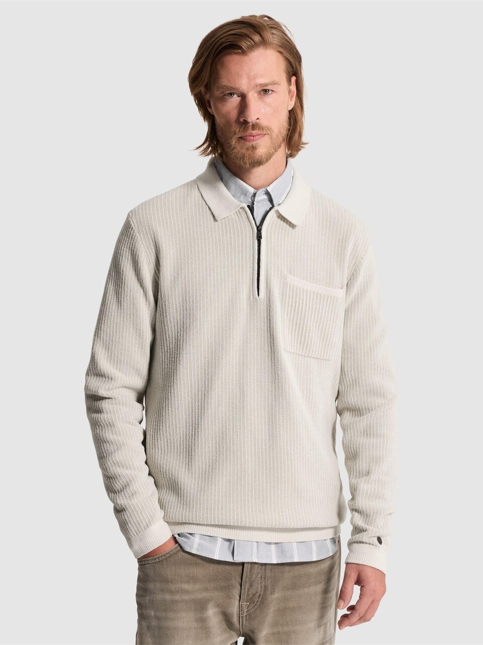 Tröja 'Pullover with zip polo collar and chest pocket'