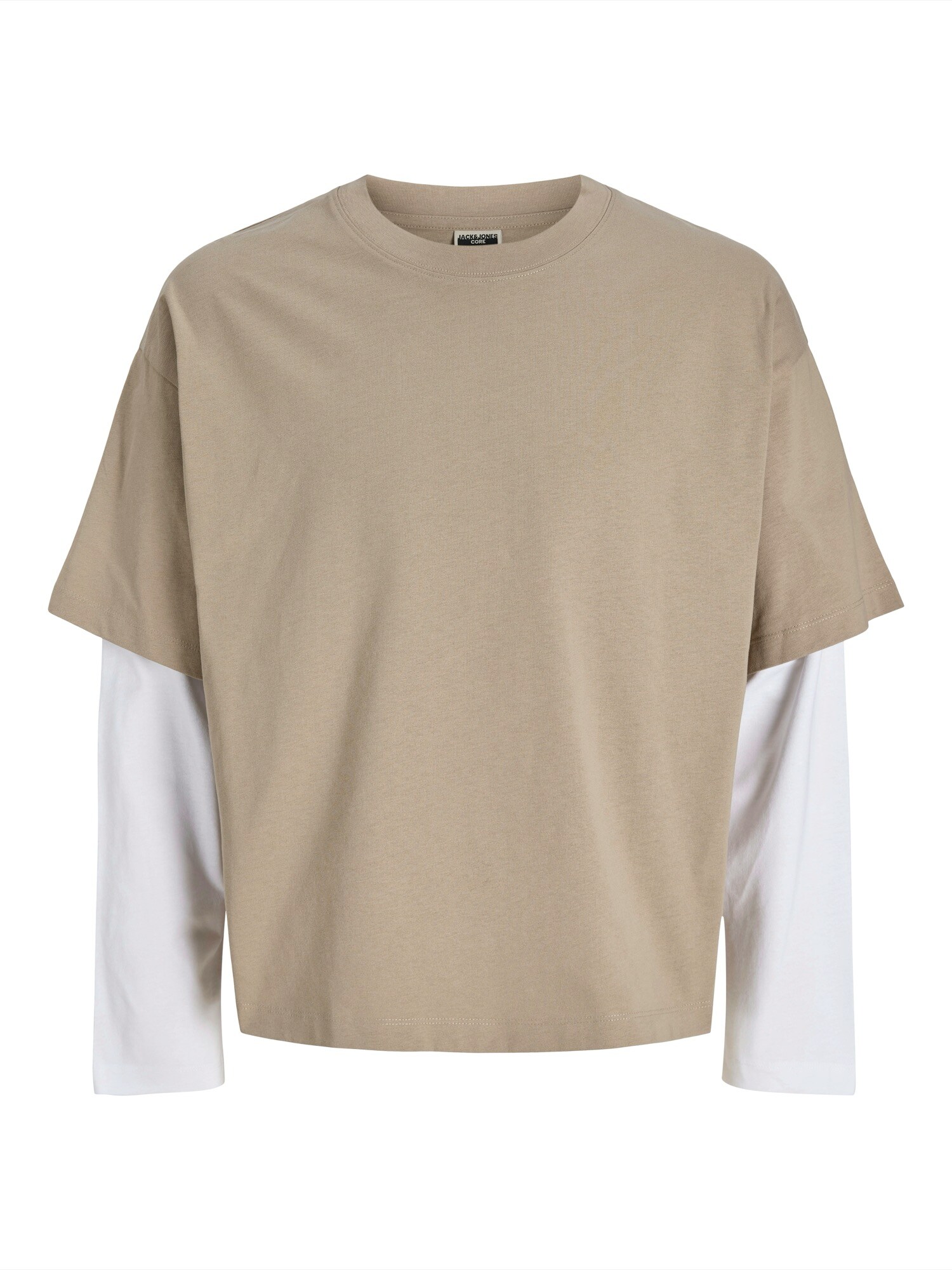 JACK & JONES Tricou 'JCOBIARRITZ'  maro deschis / alb