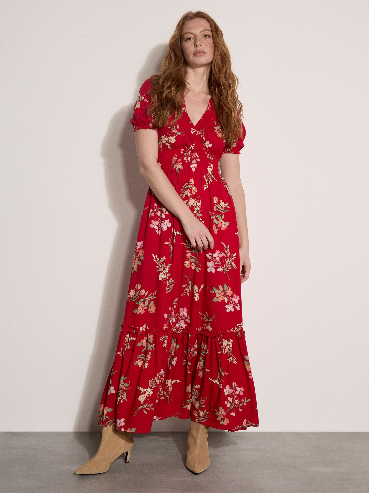 Apricot Watercolour Floral Maxi Dress