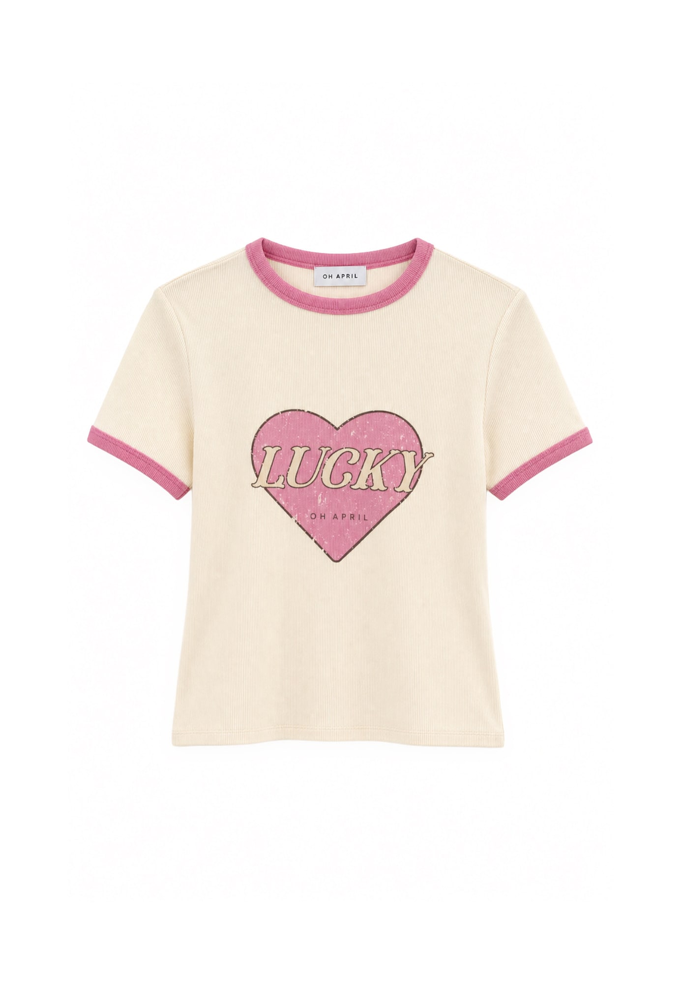 OH APRIL Tricou Lucky Heart roz deschis / negru / alb lână