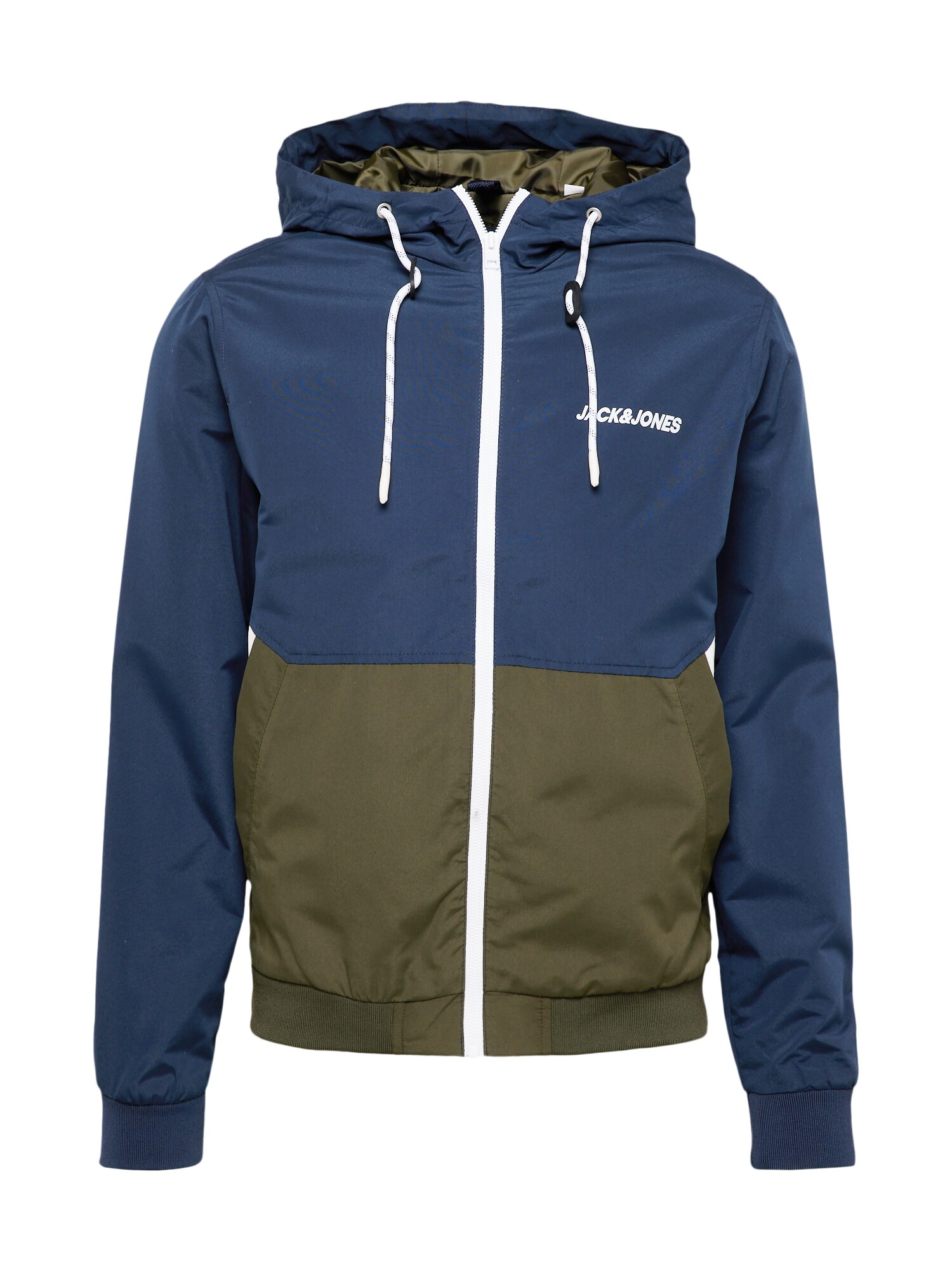 JACK & JONES Prechodná bunda 'JJERush'  tmavomodrá / olivová / biela