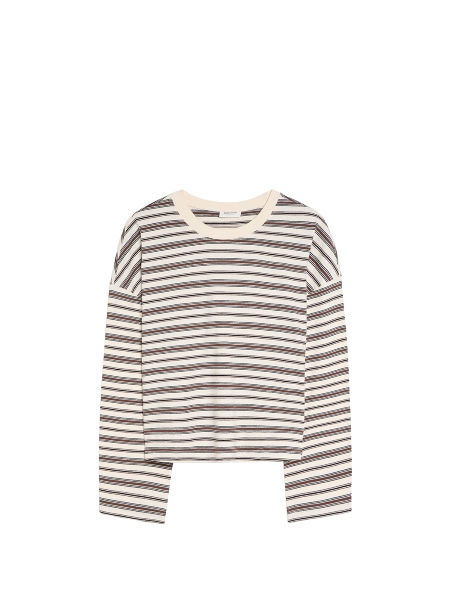 Bershka Tricou crem / ciocolatiu / negru