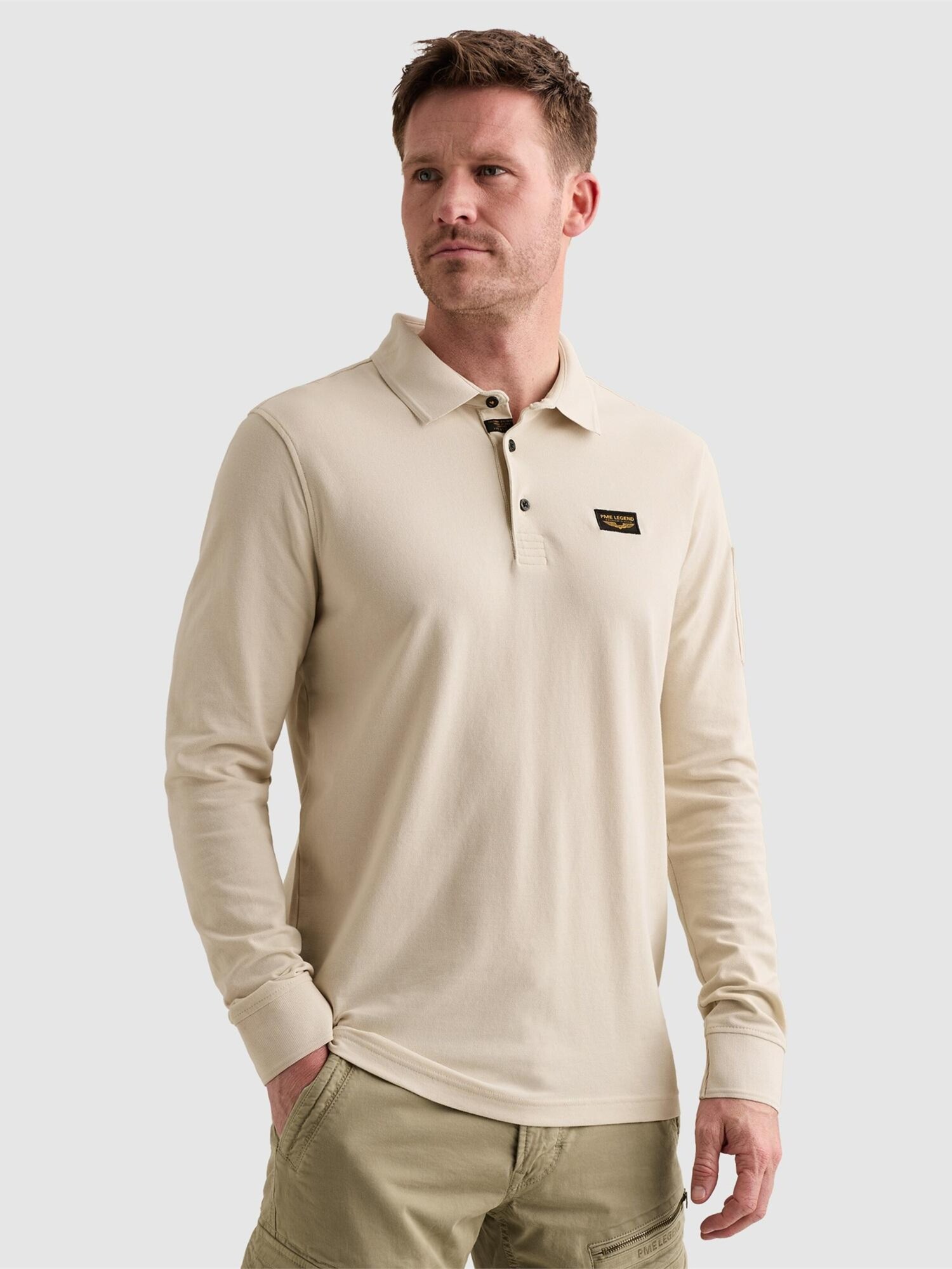 Piké Långärmad American Classic Bone White Off-White Storlek 2