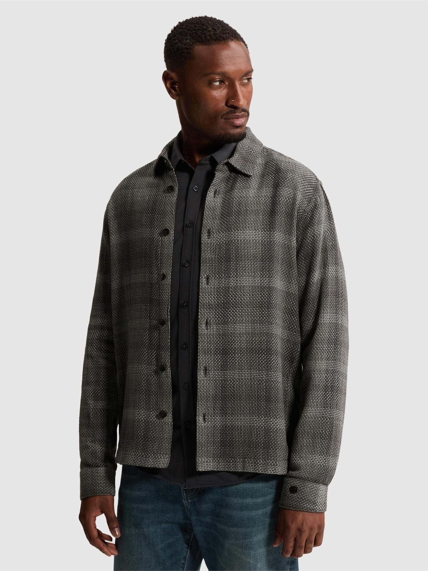 Skjorta 'Midweight shirt with textured check pattern'