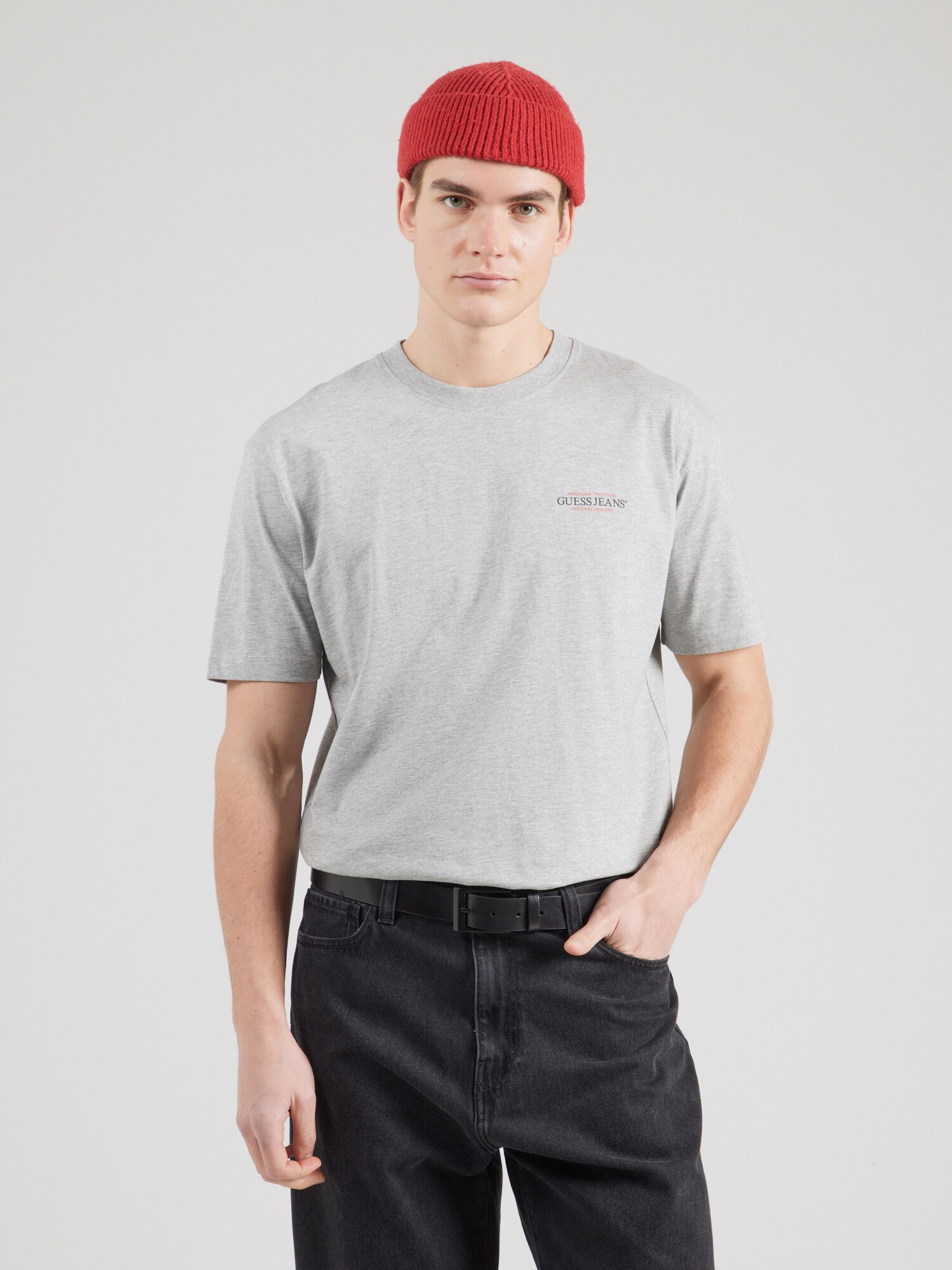 GUESS JEANS Póló  szürke melír / gránátalma / fekete termék 2. képe
