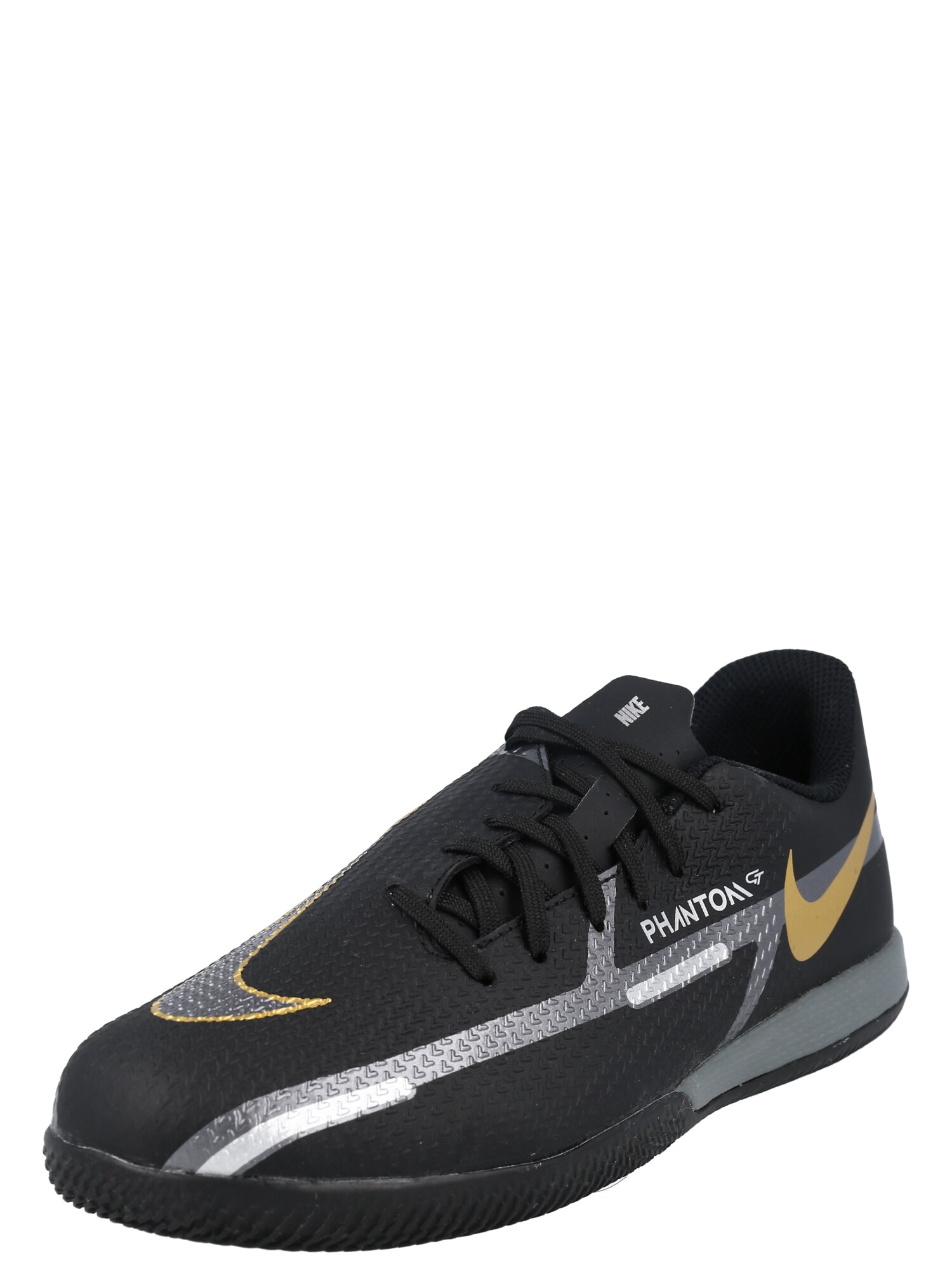 NIKE Sportiniai batai 'Phantom GT2 Academy' juoda / aukso geltonumo spalva / sidabro pilka