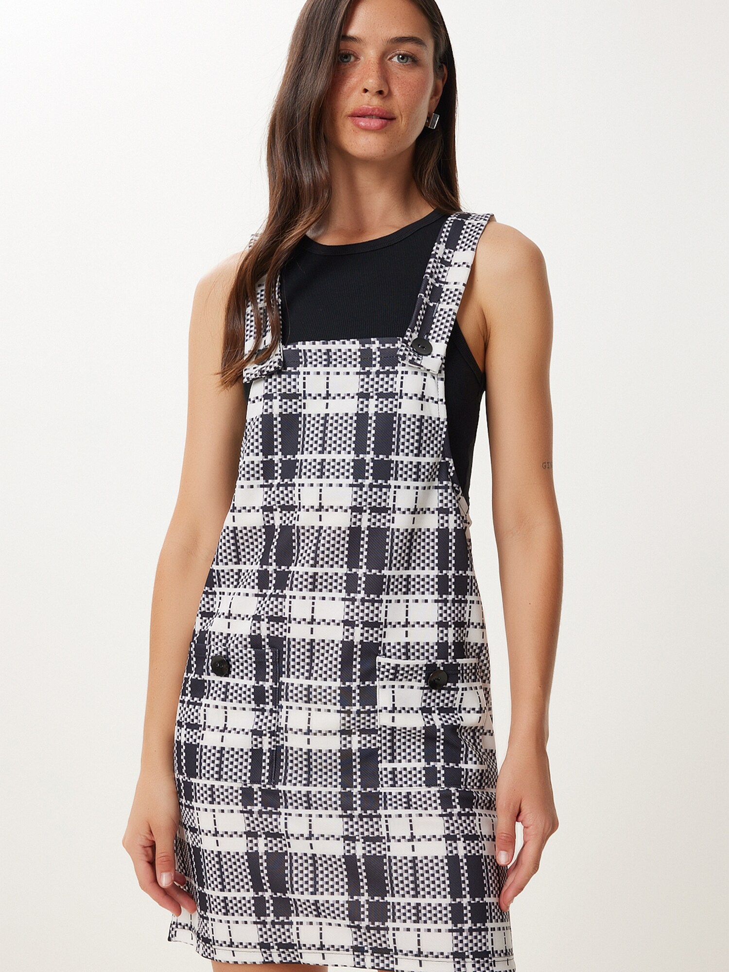 Happiness İstanbul Salopetă rochie scurtă negru / alb